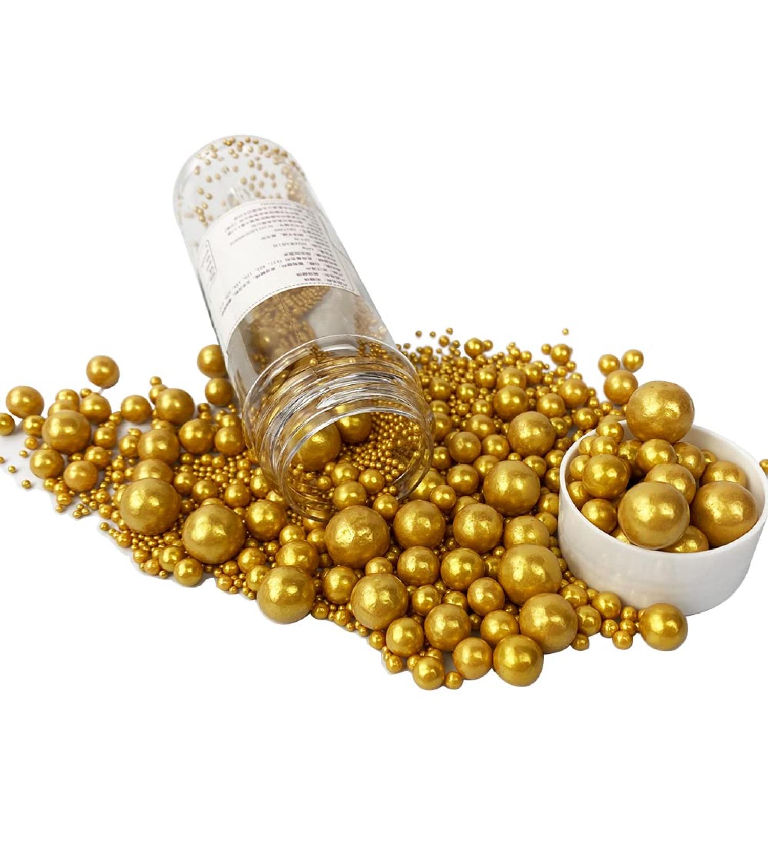 Edible Pearl Sugar Sprinkles - 120g | Perfect for Cake Decorating Cupcakes & Ice Cream | Gold Shaker Jar Favors for Weddings & Parties - Buy Online on GoSupps.com