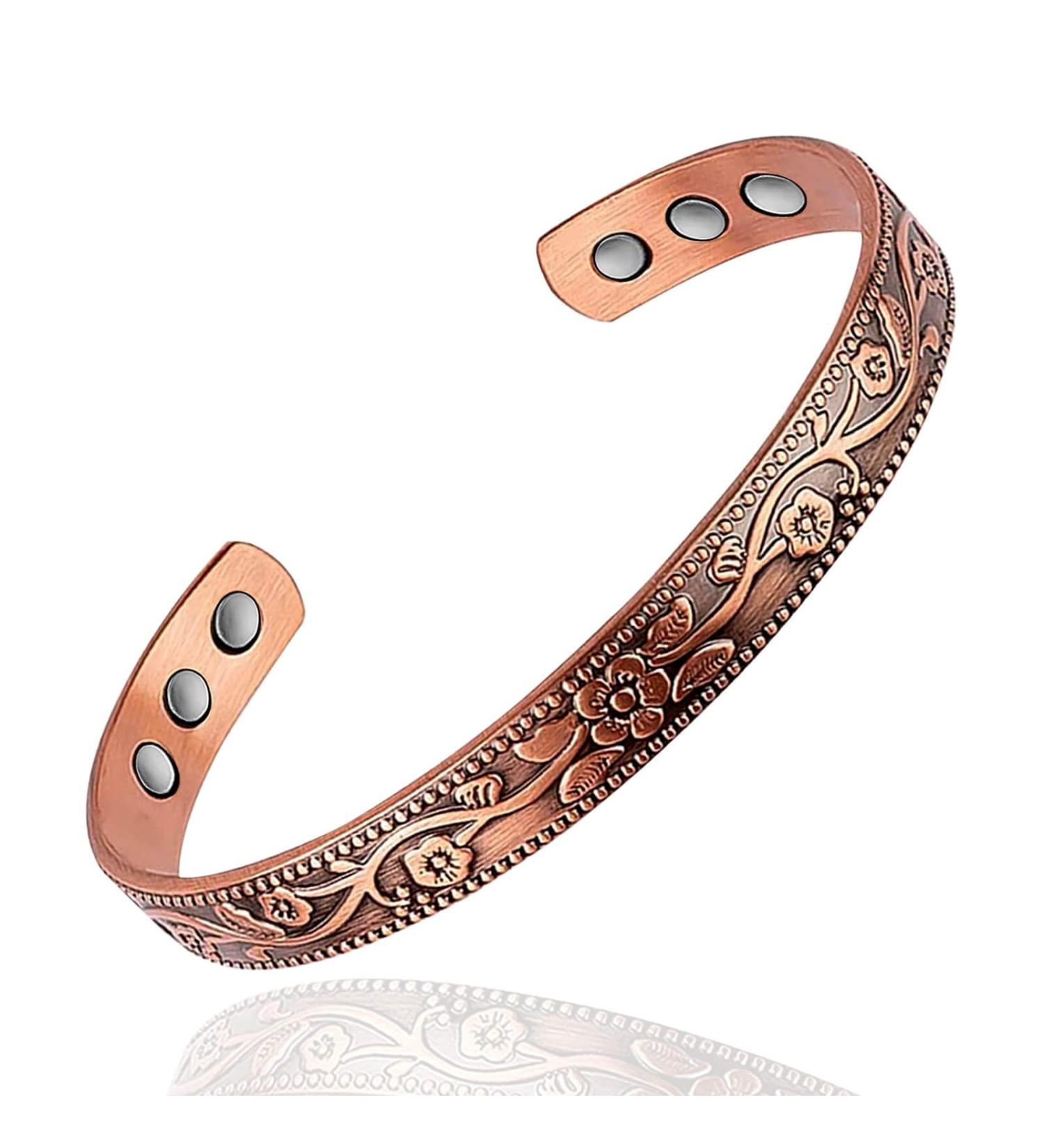 Shop Adjustable Magnetic Copper Bracelet for Women - Retro Flowers Design | Quality Copper Jewelry - International Shipping Available - Buy Online on GoSupps.com