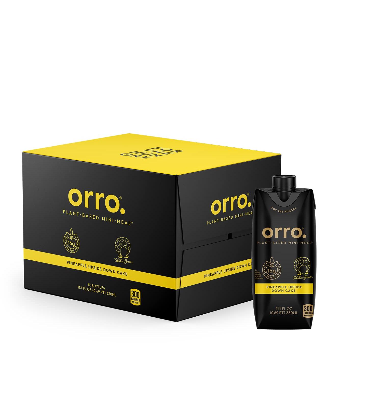 Orro Pineapple Upside Down Cake Plant-Based Meal Replacement Drink - 16g Protein, 23 Vitamins, No Soy, Dairy, Artificial Sweeteners - Buy Online on GoSupps.com