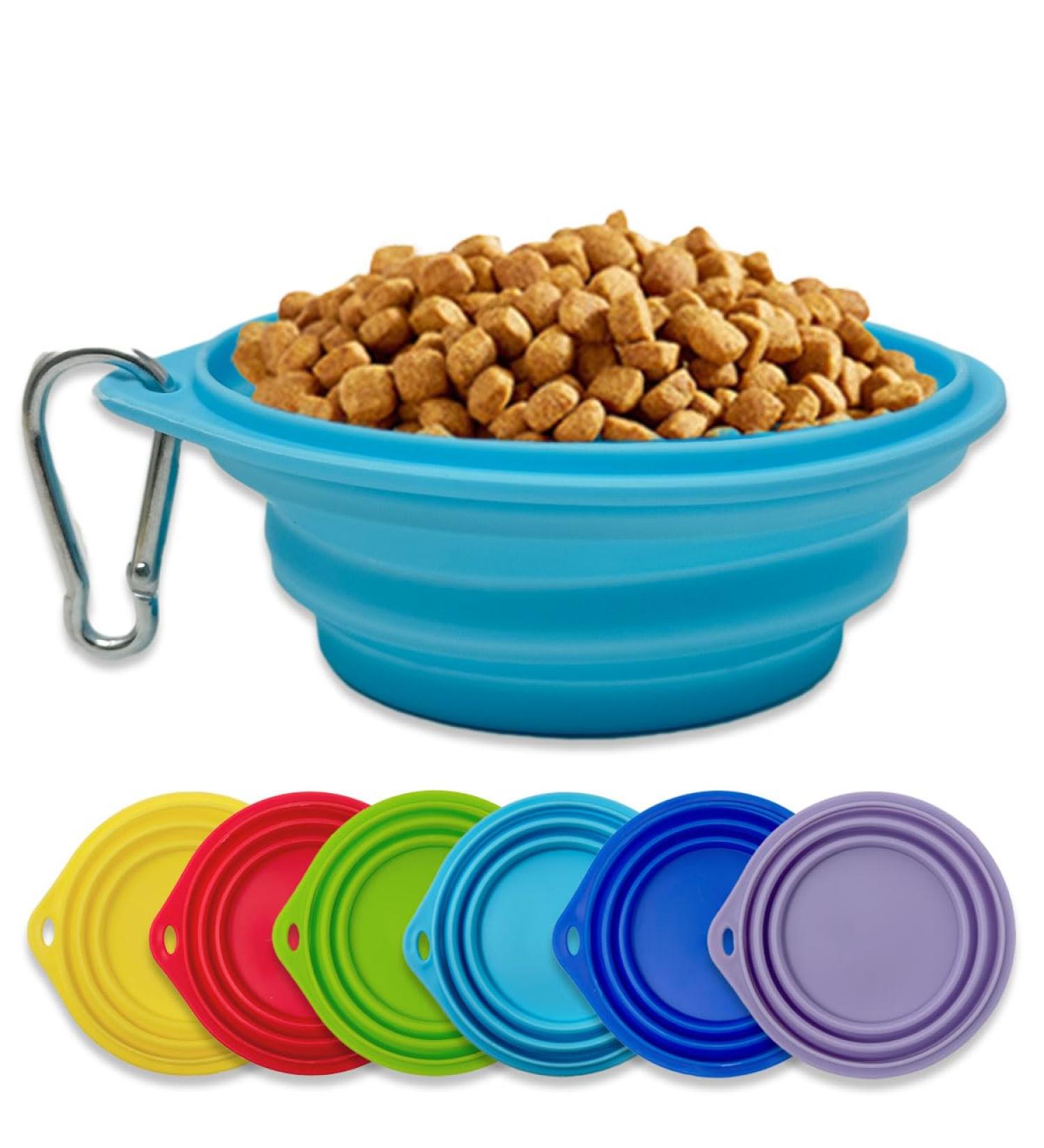 Silicone Dog Bowl with Carabiner - 250ml Lightweight Water Bowl for Dogs & Cats - Ideal for Travel - Light Blue - Buy Online on GoSupps.com