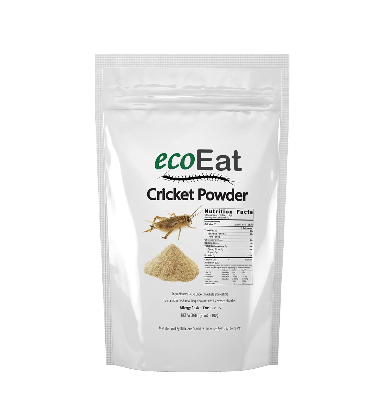 ecoEat Cricket Flour Powder - 100g Healthy Protein - Edible Insect Powder for Nutrition | International Shipping Available - Buy Online on GoSupps.com