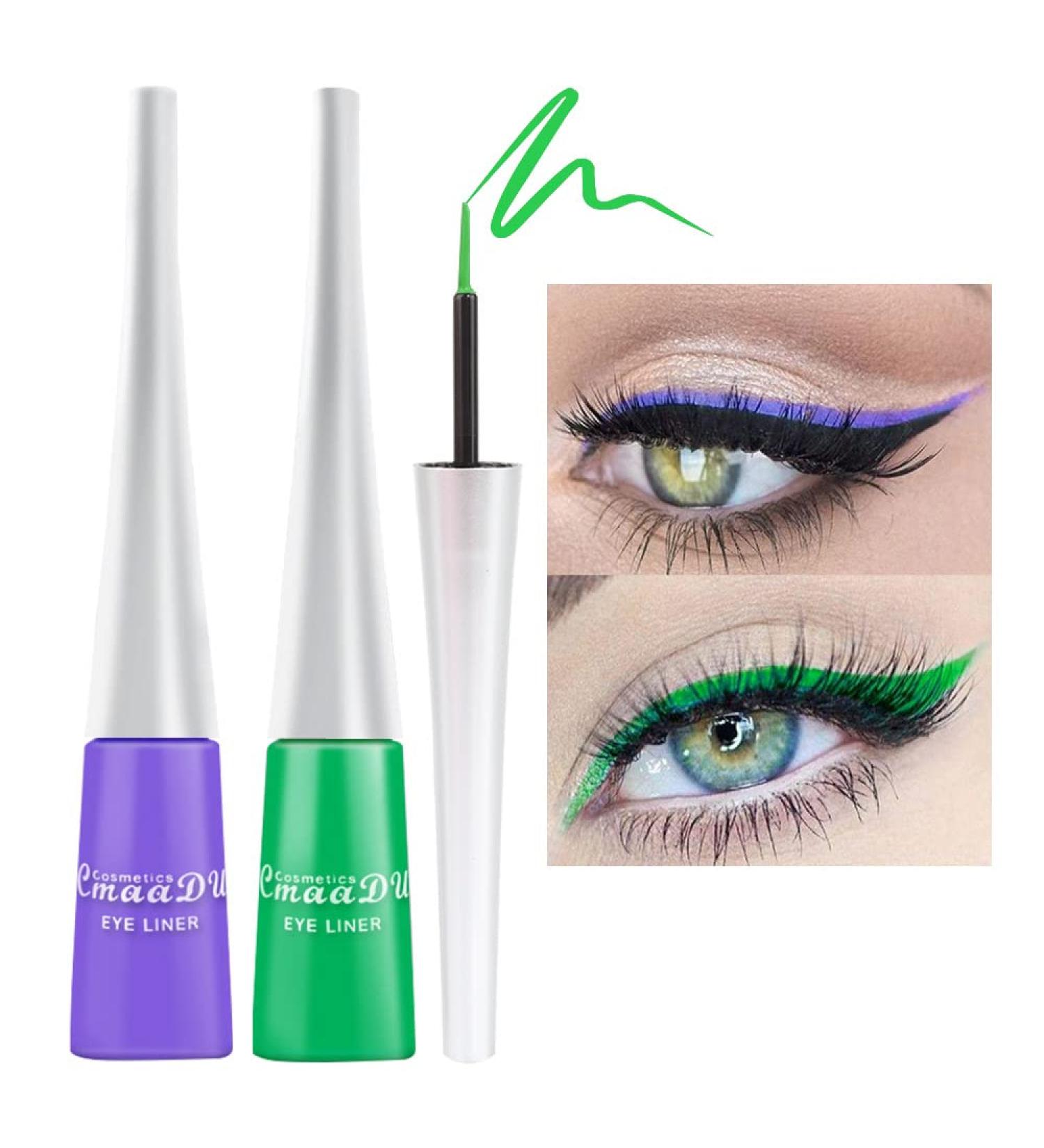 EVPCT 2Pcs Purple Green Liquid Eyeliner Set - Waterproof Colored Eye Liners for Women - Stamps Shapes for Eyes - Delineadores de Colores para Ojos - Pack of 1 - Buy Online on GoSupps.com