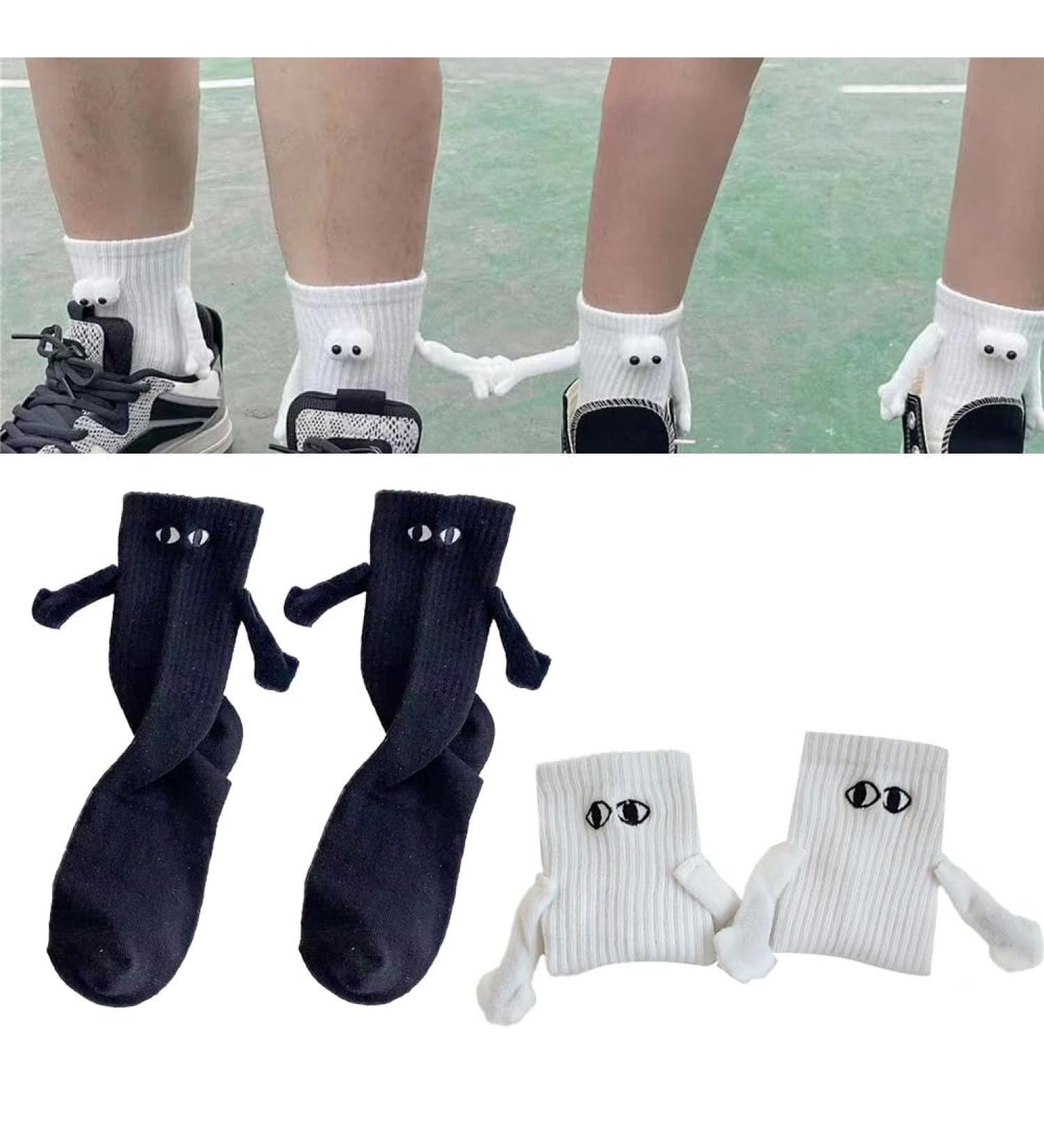 HFINGAQEX Funny Magnetic Doll Couple Socks - 2 Pairs White+Black - Novelty 3D Funny Socks for Women Men, Unisex Couple Holding Hands Socks - Buy Online on GoSupps.com