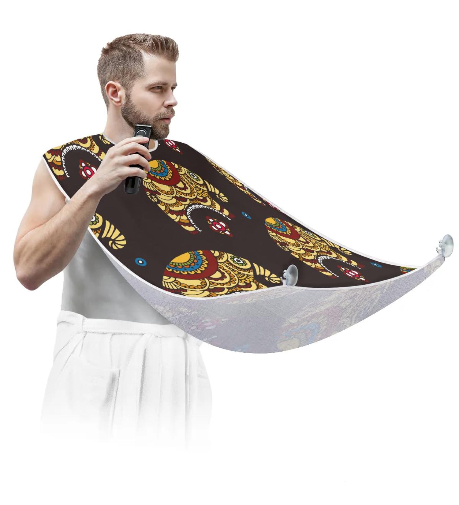 Beard Bib Apron | Non-Stick Waterproof Hair Catcher for Men | Grooming Cape with Elephants Flower Pattern - Buy Online on GoSupps.com