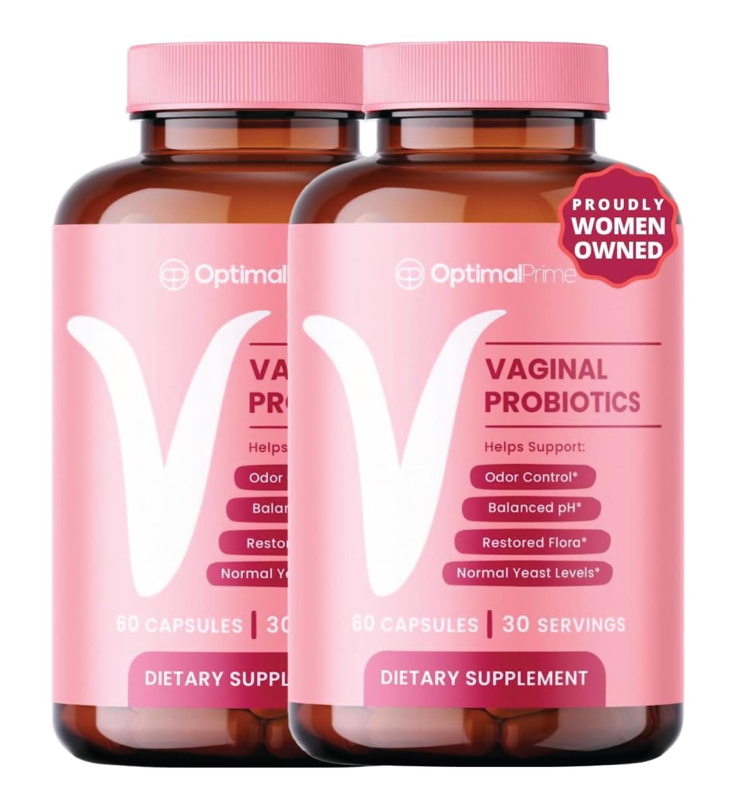 Optimal Prime Vaginal Probiotics for Women with Prebiotics Cranberry Extract and a Lactobacillus Probiotic Blend Supports Healthy Vaginal Flora Odor Control pH Balance 60 Capsules (Pack of 2)