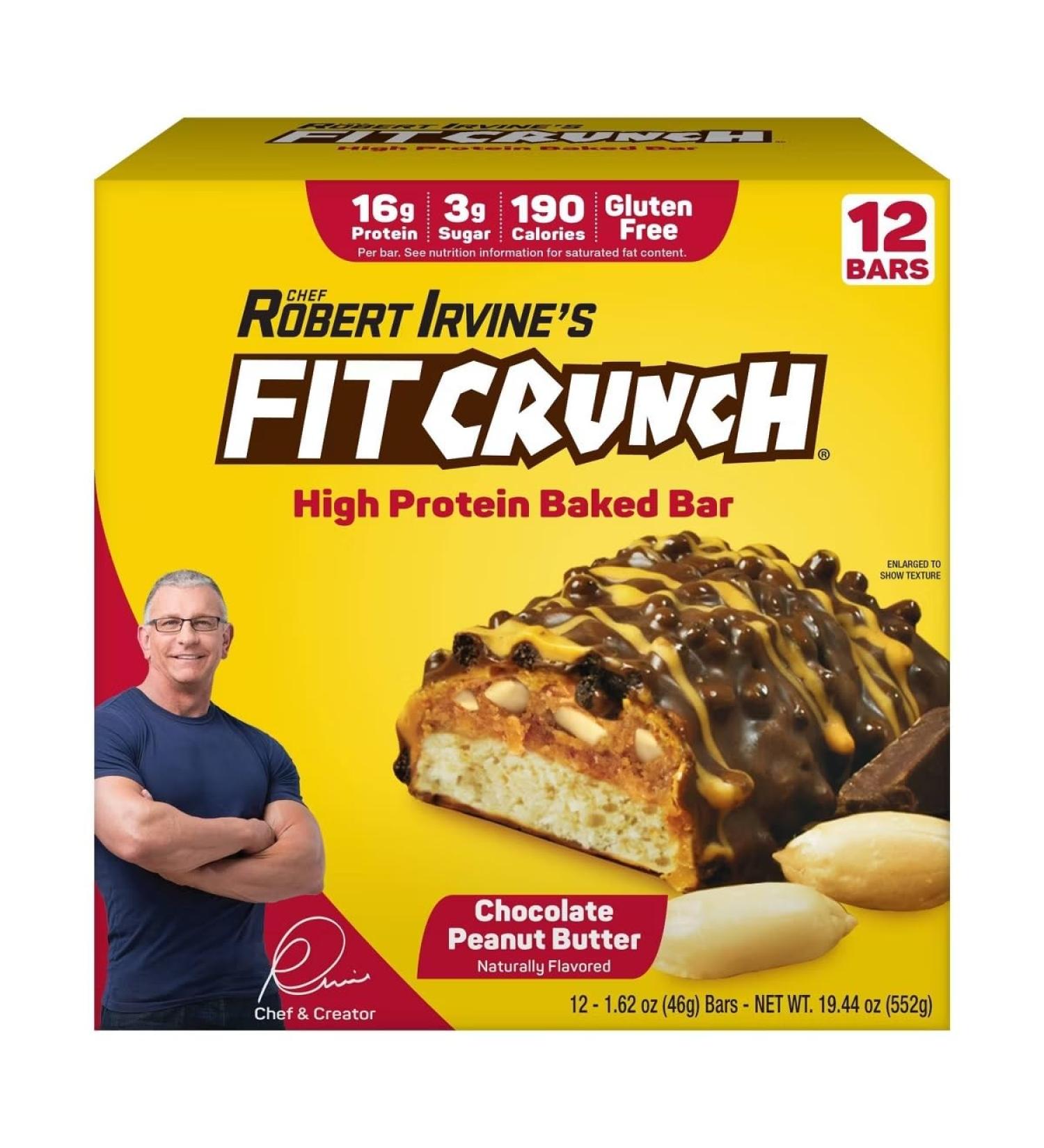 FIT-CRUNCH High Protein Baked Bar Chocolate Peanut Butter Flavor Gluten-Free 12 Count 16g Protein per Bar 1.62 oz Bars - Buy Online on GoSupps.com