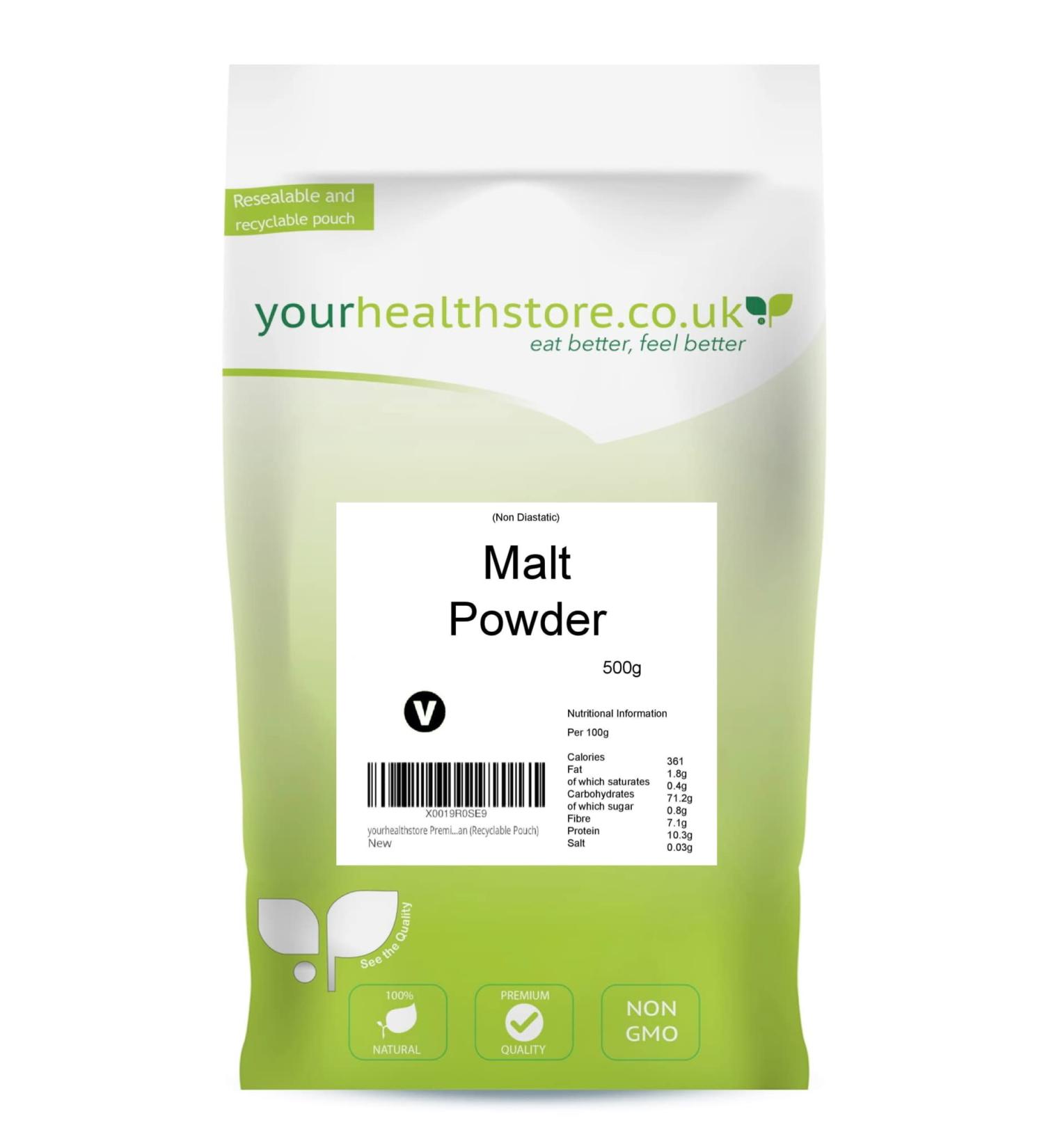 yourhealthstore Premium Malt Powder (Non diastatic) 500g Malted Flour adds Flavour Sweetness and Colour to The Crust in Bread Vegan (Recyclable Pouch)