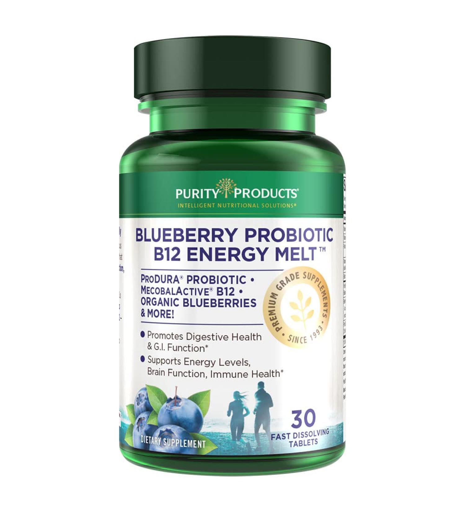 Purity Products Blueberry Probiotic B12 Energy Melt with ProDura Clinical Probiotic - Buy Online on GoSupps.com