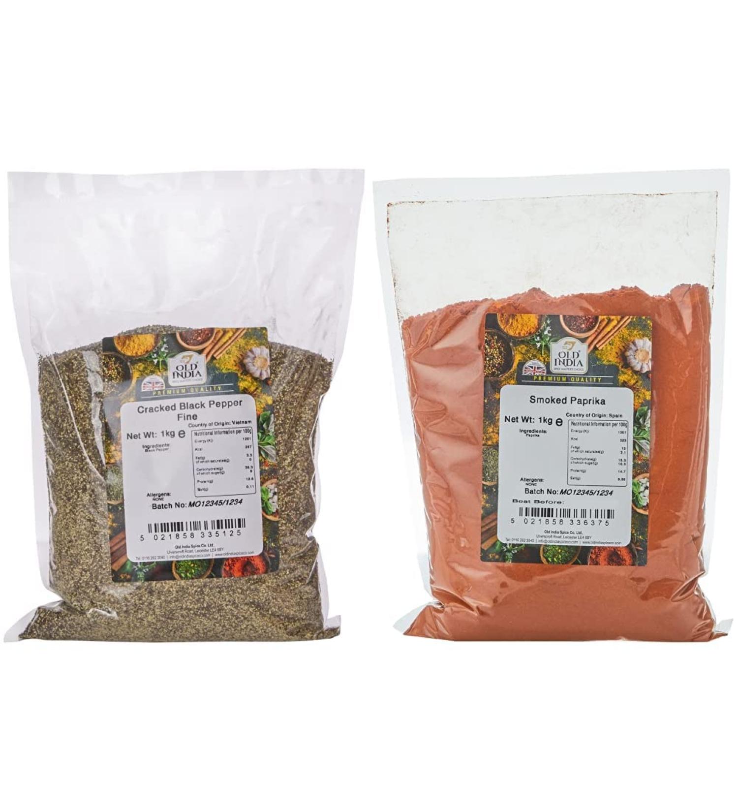 Old India Cracked Black Pepper 1 Kg & Sausage Spice/Smoked Paprika 1 Kg 1 kg (Pack of 1) + Sausage Spice/ Smoked Paprika 1 Kg - Buy Online on GoSupps.com