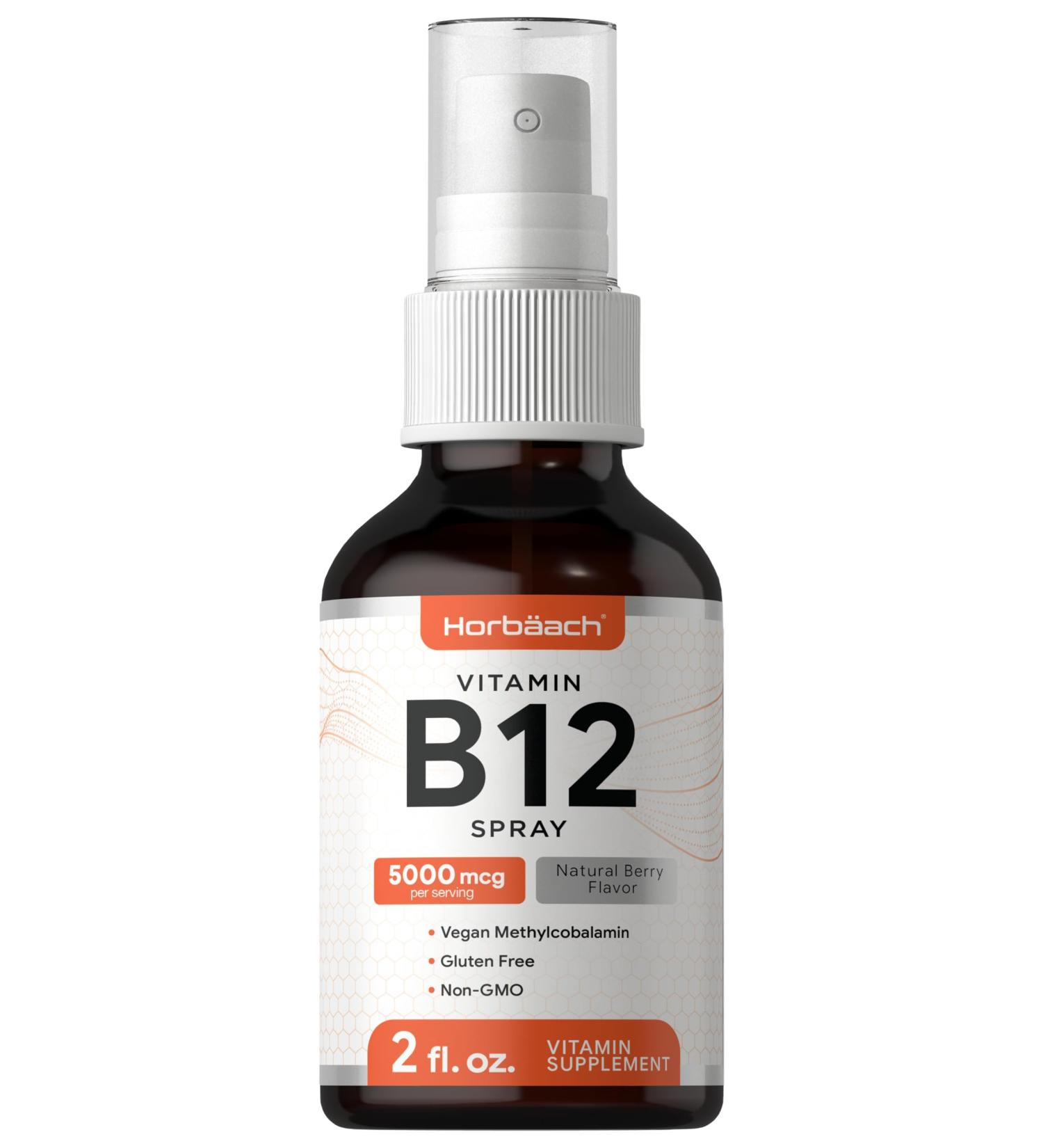 Vitamin B12 Methylcobalamin Spray 5000mcg 2oz | New Packaging | Vegetarian Liquid | Non GMO Gluten Free | Berry Flavor by Horbaach - Buy Online on GoSupps.com
