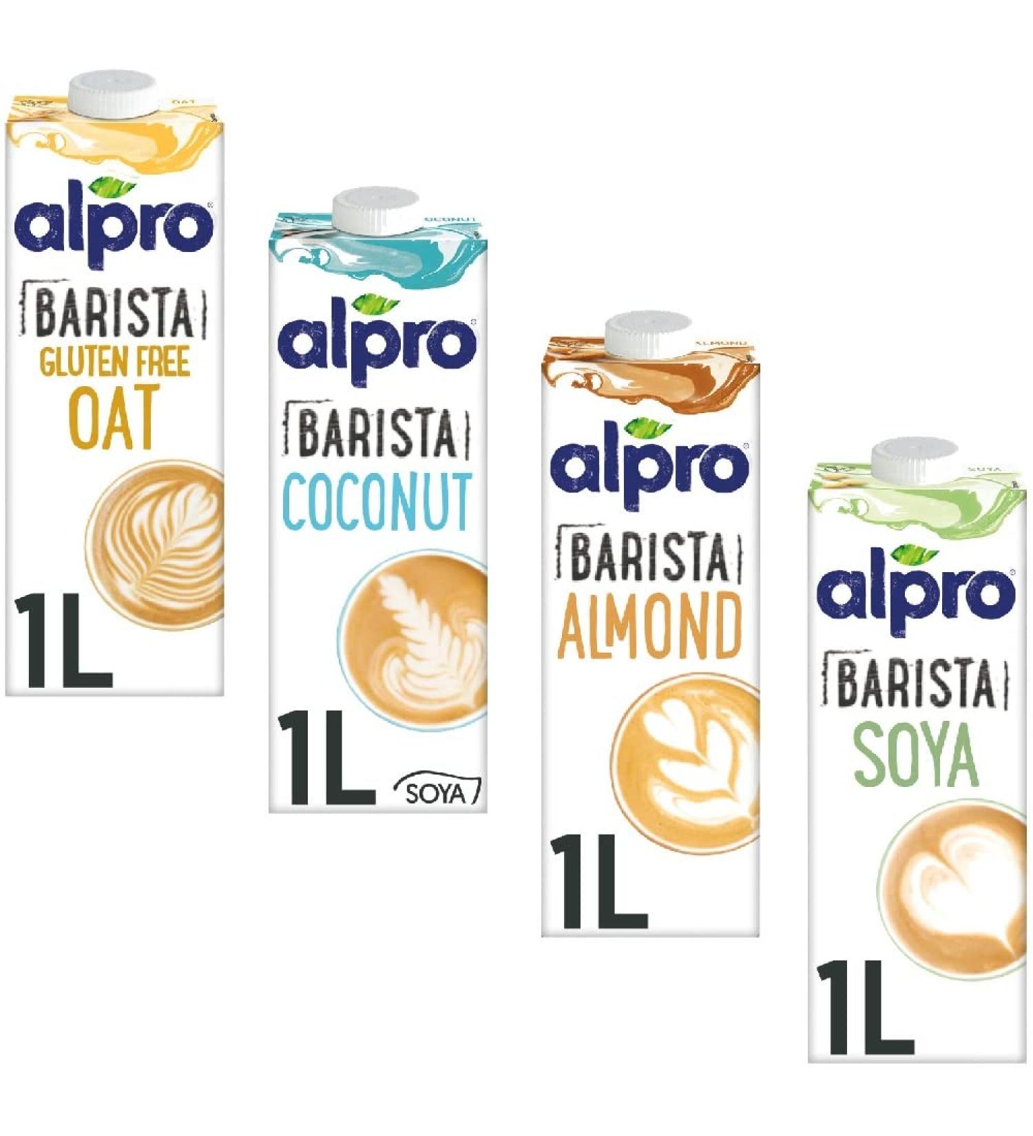 4 x 1L Assorted Vegan Plant-Based Long Life Milk Drink | 1 each of Oat Almond Coconut Soya | Barista Professional