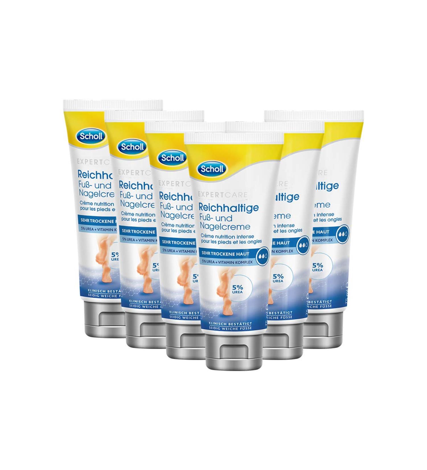 Scholl Rich Foot & Nail Cream - Moisturizing Urea & Vitamin K Complex for Stressed Feet - 6 x 75ml Pack - Best International Shipping - Buy Online on GoSupps.com
