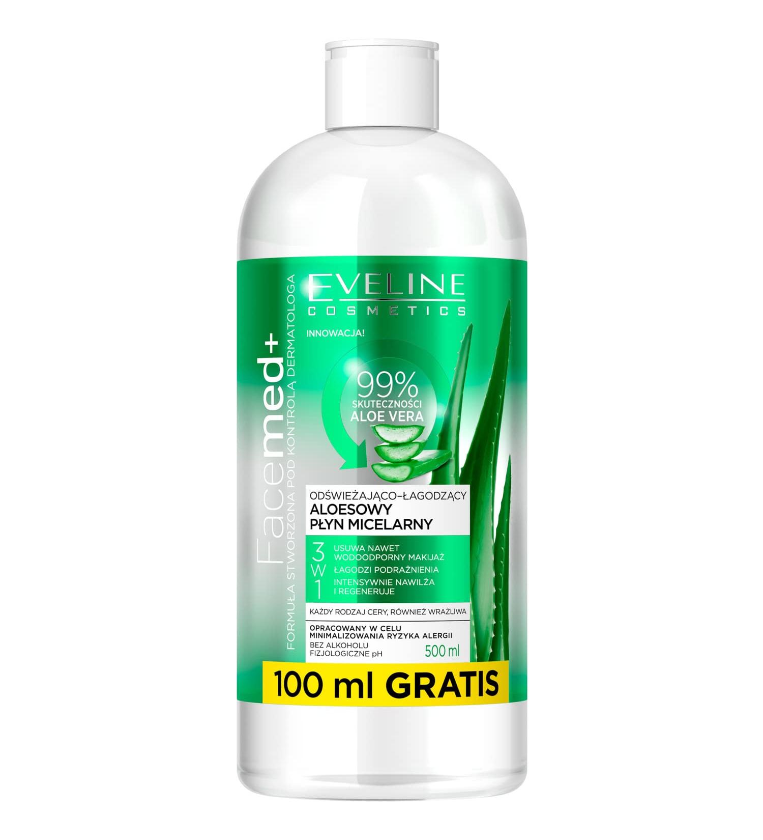 Eveline Cosmetics Facemed+ Aloe Vera Micellar Liquid 3in1 | Refreshing & Soothing | 400ml - International Shipping Available - Buy Online on GoSupps.com