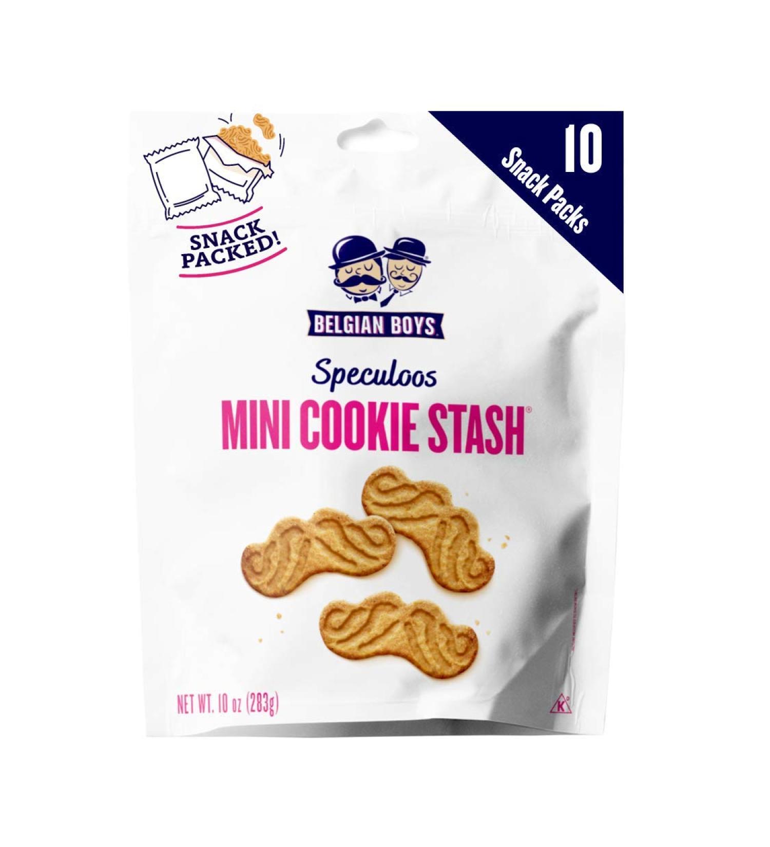 Belgian Boys Speculoos Mini Cookie Stash - Europe Spice Butter Cookies, Non-GMO, Nut-Free, Vegetarian Friendly - 10 x 1oz Pouches - Buy Online on GoSupps.com
