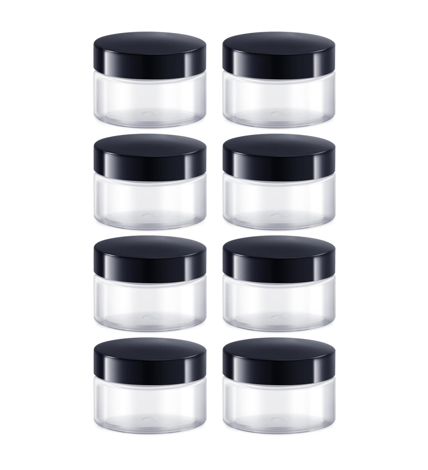 Travel Containers for Creams Elumeiro 3.4 oz Travel Size Containers for Toiletries Small Plastic Cream Jars with Black Lid for Cosmetic Face Hand Body Cream 100ml