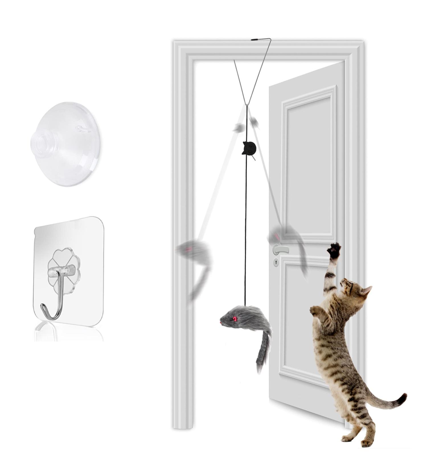 FYNIGO Self-Play 3 Ways Hanging Door Cat Mouse Toys for indoor Cats Kitten Interactive Cat Mice Toys for Hunting Exercising Eliminating Boredom Small Breeds 1 Pack - Buy Online on GoSupps.com