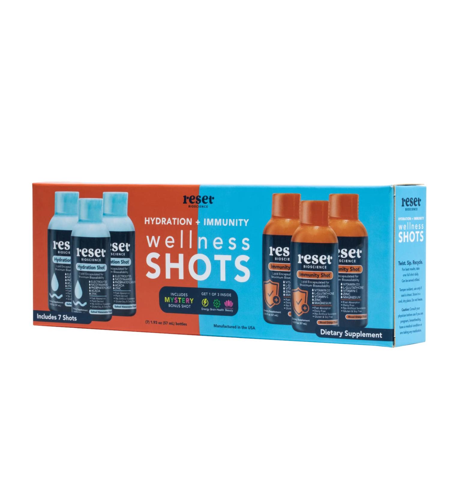 RESET Bioscience Hydration + Immunity Wellness Shots Duo Pack | Mystery Bonus | Plant-Based & Non-GMO | Made in USA (Pack of 7) - Buy Online on GoSupps.com