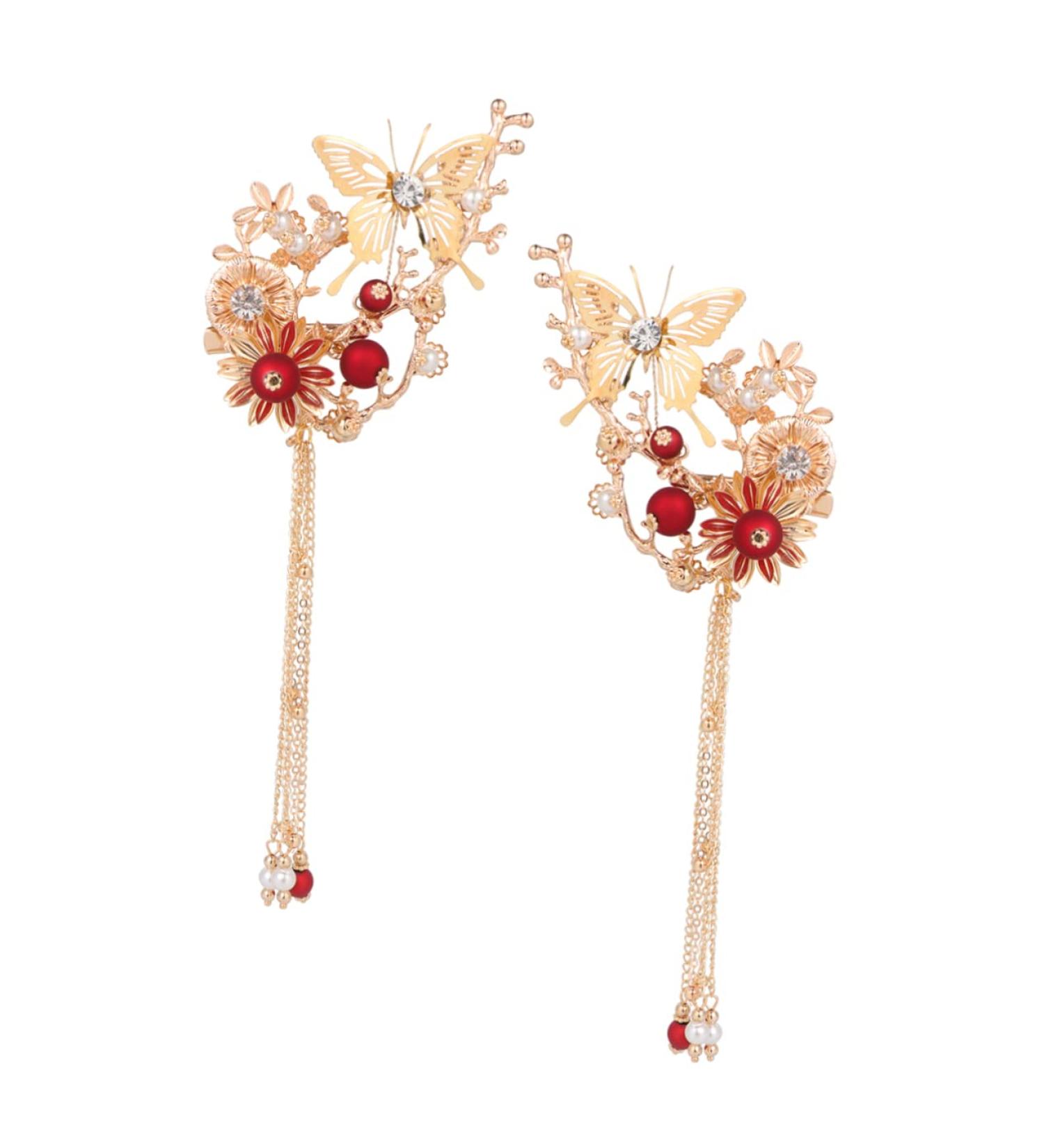 FRCOLOR 1 Pair Chinese Hair Clips with Tassel Apanese Flower Hair Clip Bridal Hair Comb Flower Tassel Hair Clip Chinese Hair Clips for Women Metal Hair Clips for Women Geisha Hanfu Woman - Buy Online on GoSupps.com