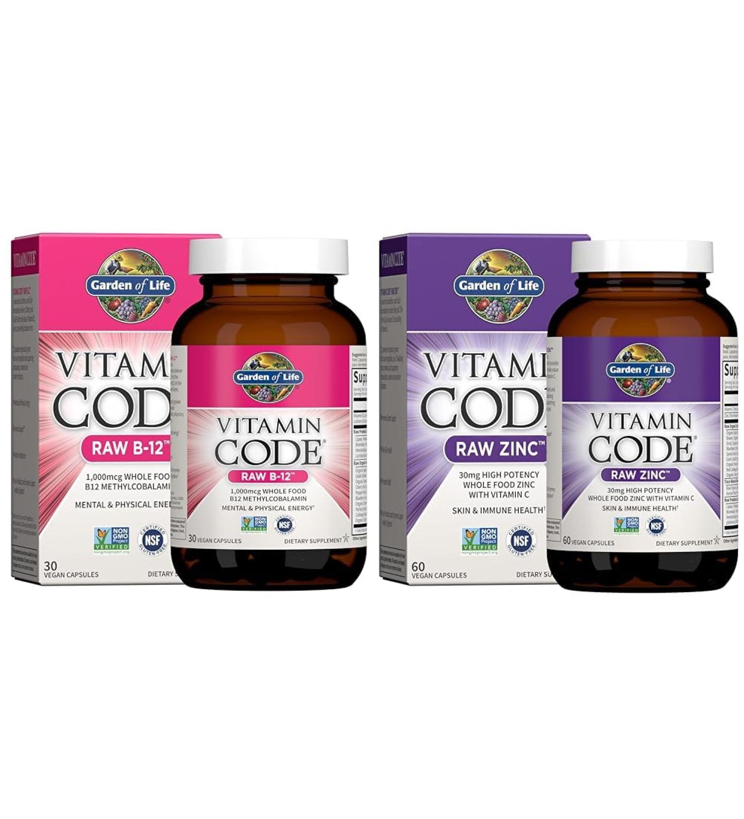 Garden of Life B12 30 Capsules 1000mcg Methylcobalamin Plus Zinc 30mg High Potency Raw Zinc Vitamin C Multimineral - Buy Online on GoSupps.com