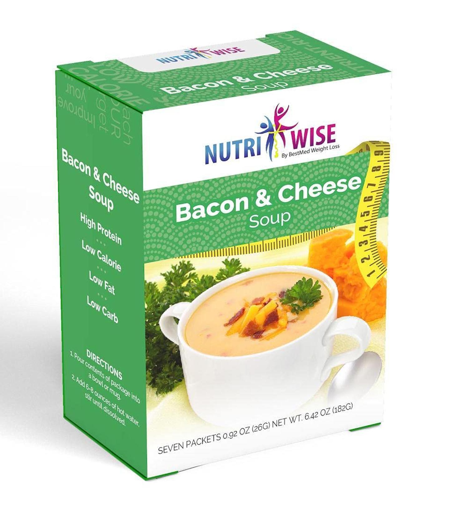 NutriWise Bacon & Cheese Protein Soup 7/Box | Healthy Meal Replacement for Hunger Control | Low Fat, Low Sugar, 100 Calorie, Low Carb - Buy Online on GoSupps.com