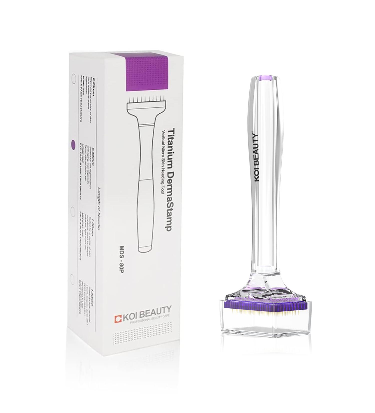 KOI BEAUTY Derma Stamp 1mm for Hair and Beard Growth for Women and Men Derma Roller with 80 Titanium Needles Professional Microneedling Pen Dermastamp for Face Body and Scalp Skin Care at Home - Buy Online on GoSupps.com