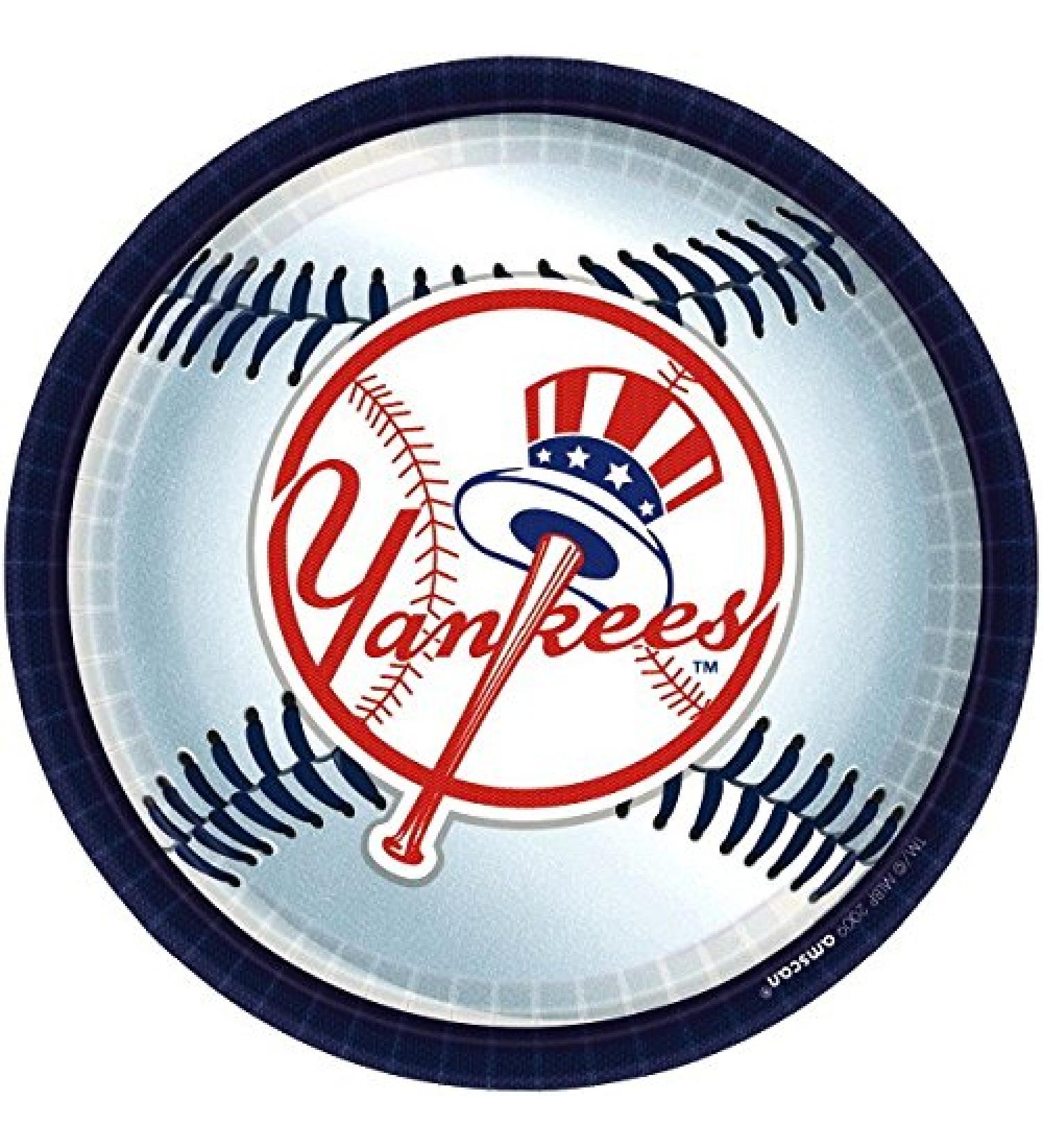 New York Yankees Round Plates - 9", Pack of 18