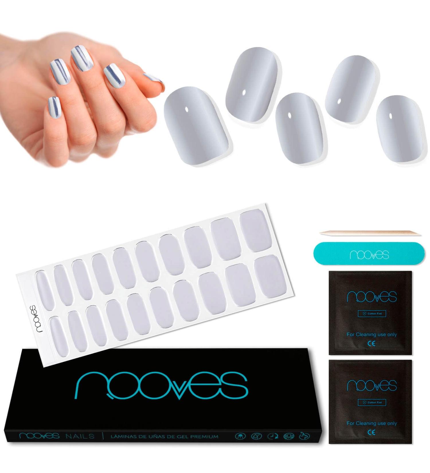  NOOVES NOOVES - 20 Sheets Nail Gel Sheets - Silver Sheen | Silver Sheen | 20 Pcs Premium Semi-Cured Gel Nails Gel Nail Stickers Includes 1 Nail File - Buy Online on GoSupps.com