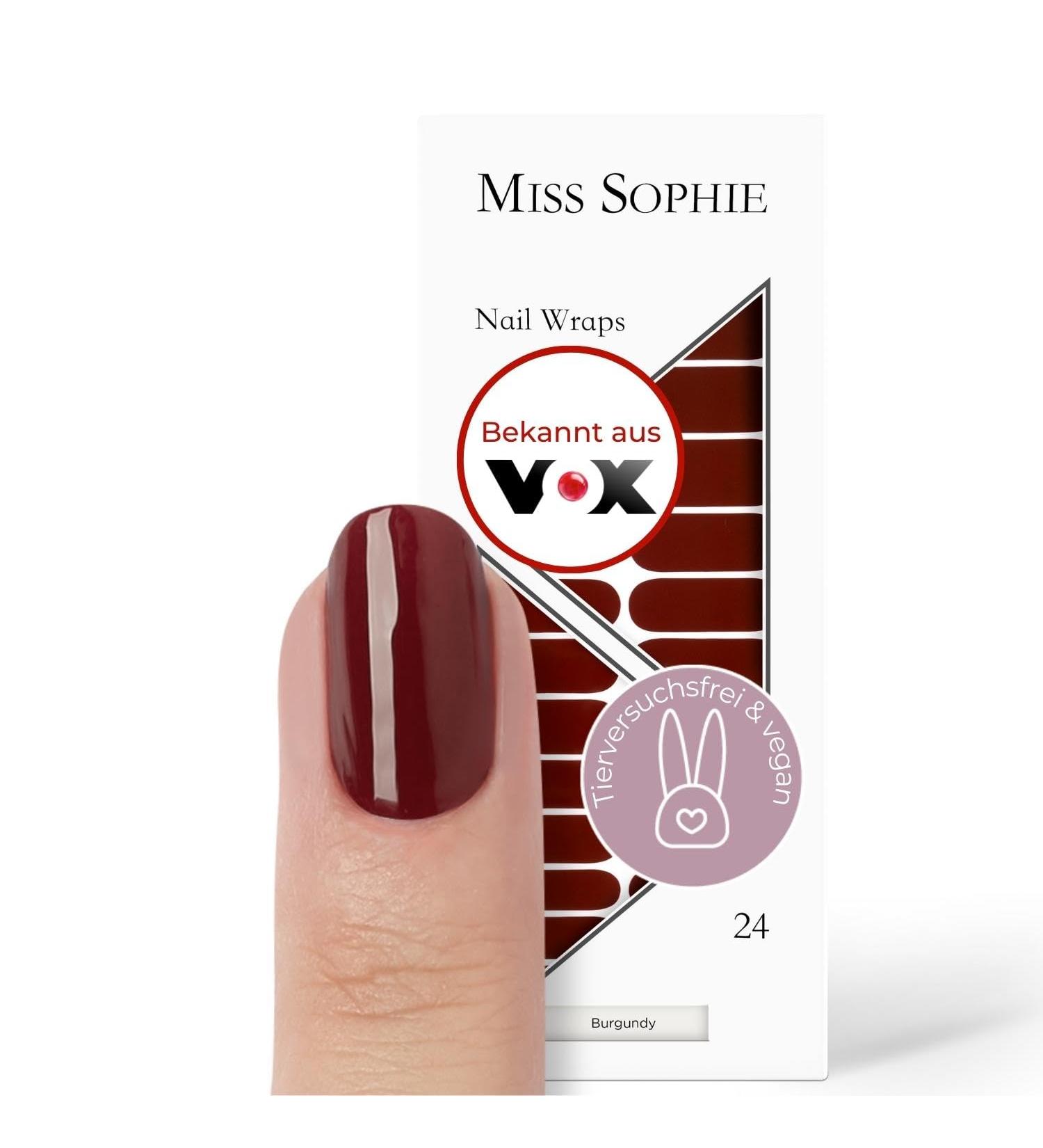 Original Miss Sophie Burgundy Nail Polish Stripes | Ultra-Thin 24 Strips for Fingers & Toes | Long-Lasting on Natural Acrylic Gel & Shellac Nails - Buy Online on GoSupps.com