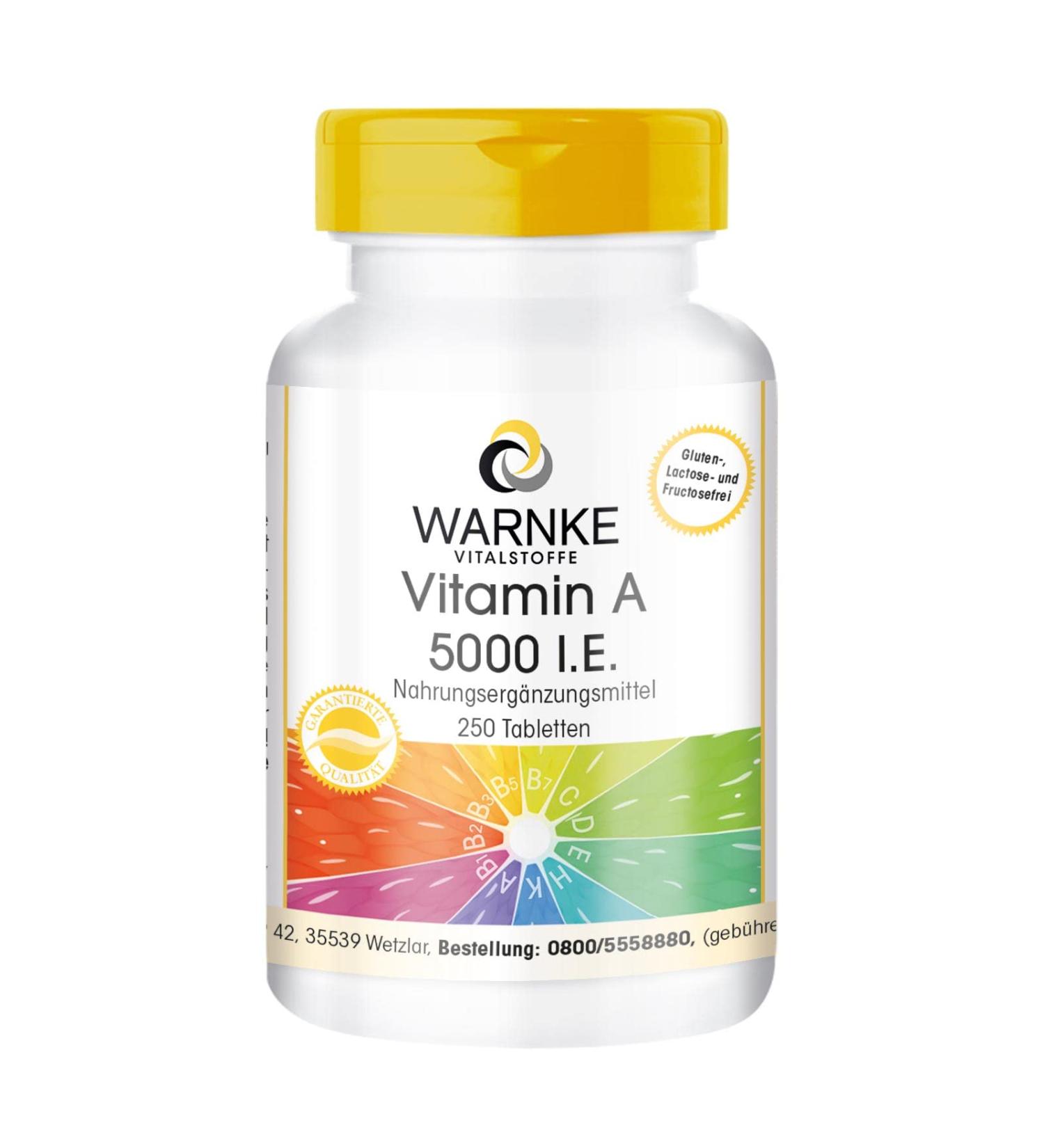 Buy Vitamin A 5000 I.E - High Dose Vegan Tablets - 1500 g Retinol - 250 Tablets | Warnke Vital Substances - German Pharmacy Quality - Buy Online on GoSupps.com
