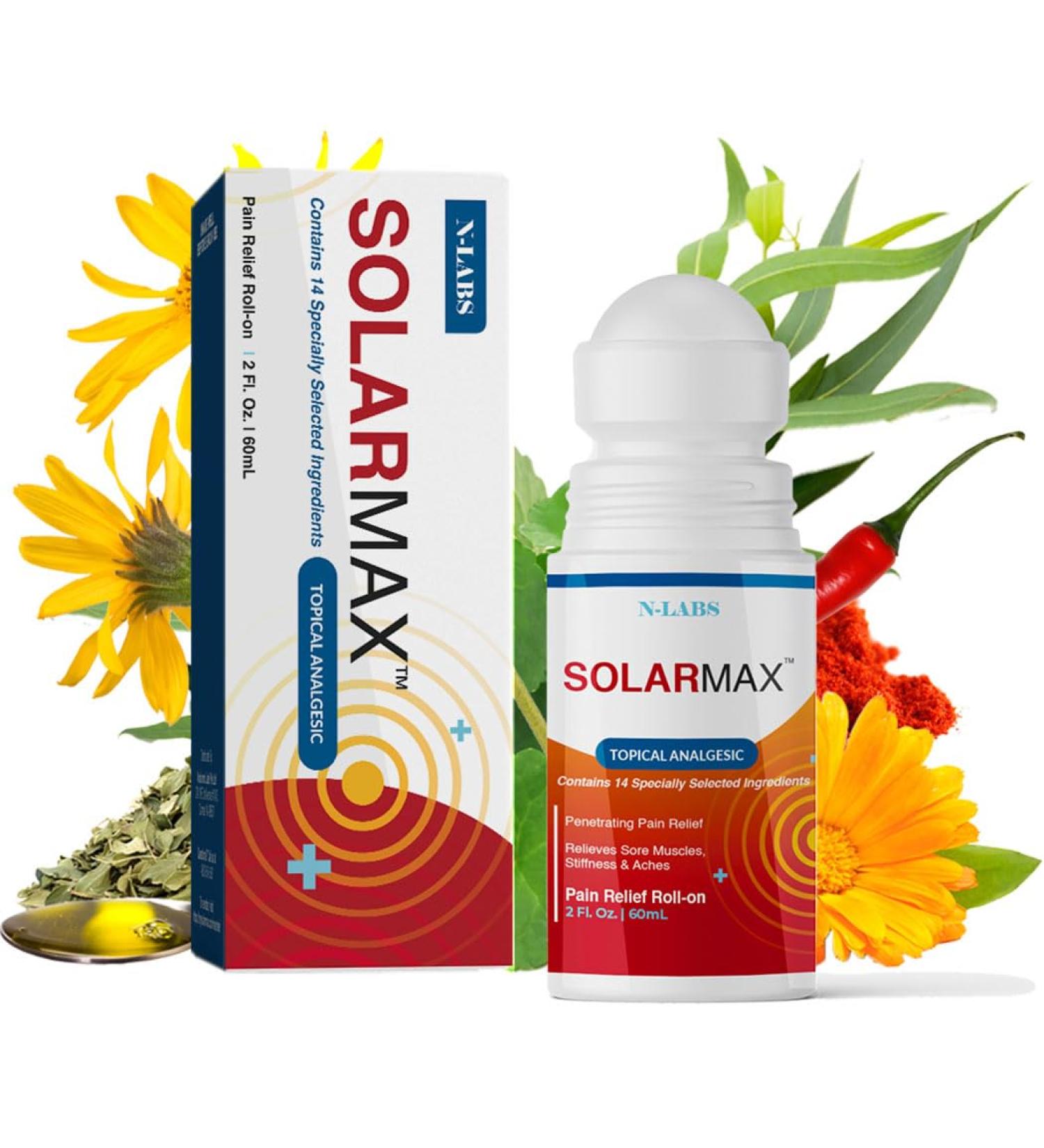 SolarMax Pain Relief Roll-On | Arthritis Backache Bruise & Muscle Strain Relief Gel | Capsaicin & Menthol Formula - Buy Online on GoSupps.com
