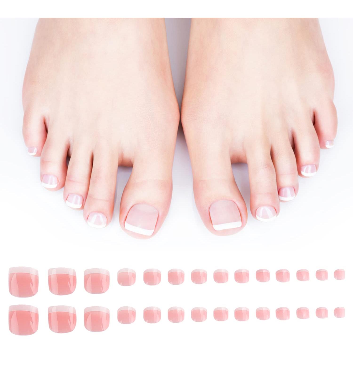 120PCS French Toenails Press On Kit - Short Square Full Cover Pink Fake Toe Nails for Women/Girls - Buy Online on GoSupps.com