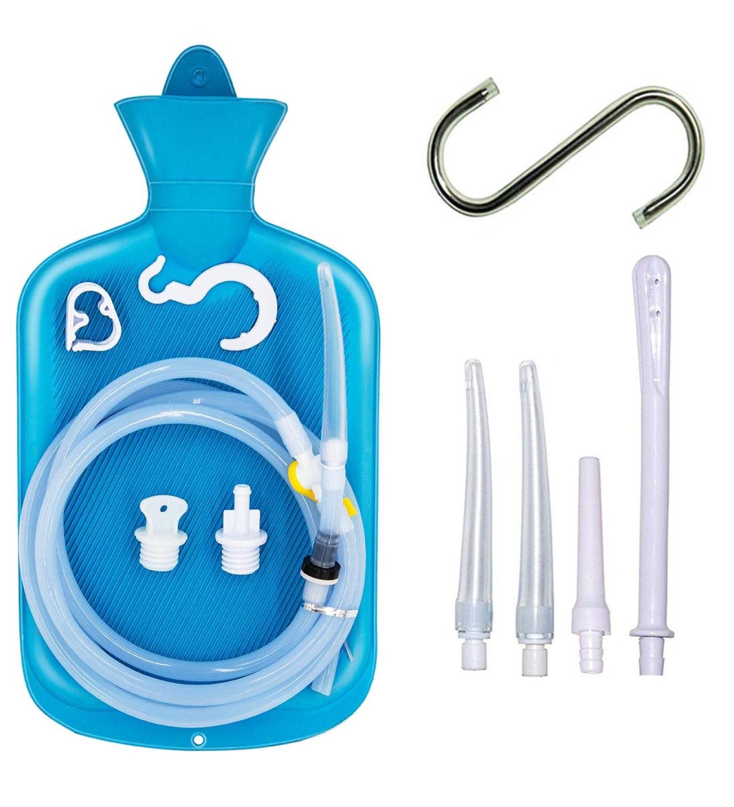 Enema Bag 2L Home Kit - 6.5ft Silicone Hose Adjustable Flow Valve & Tips for Effective Colon Cleansing - Buy Online on GoSupps.com