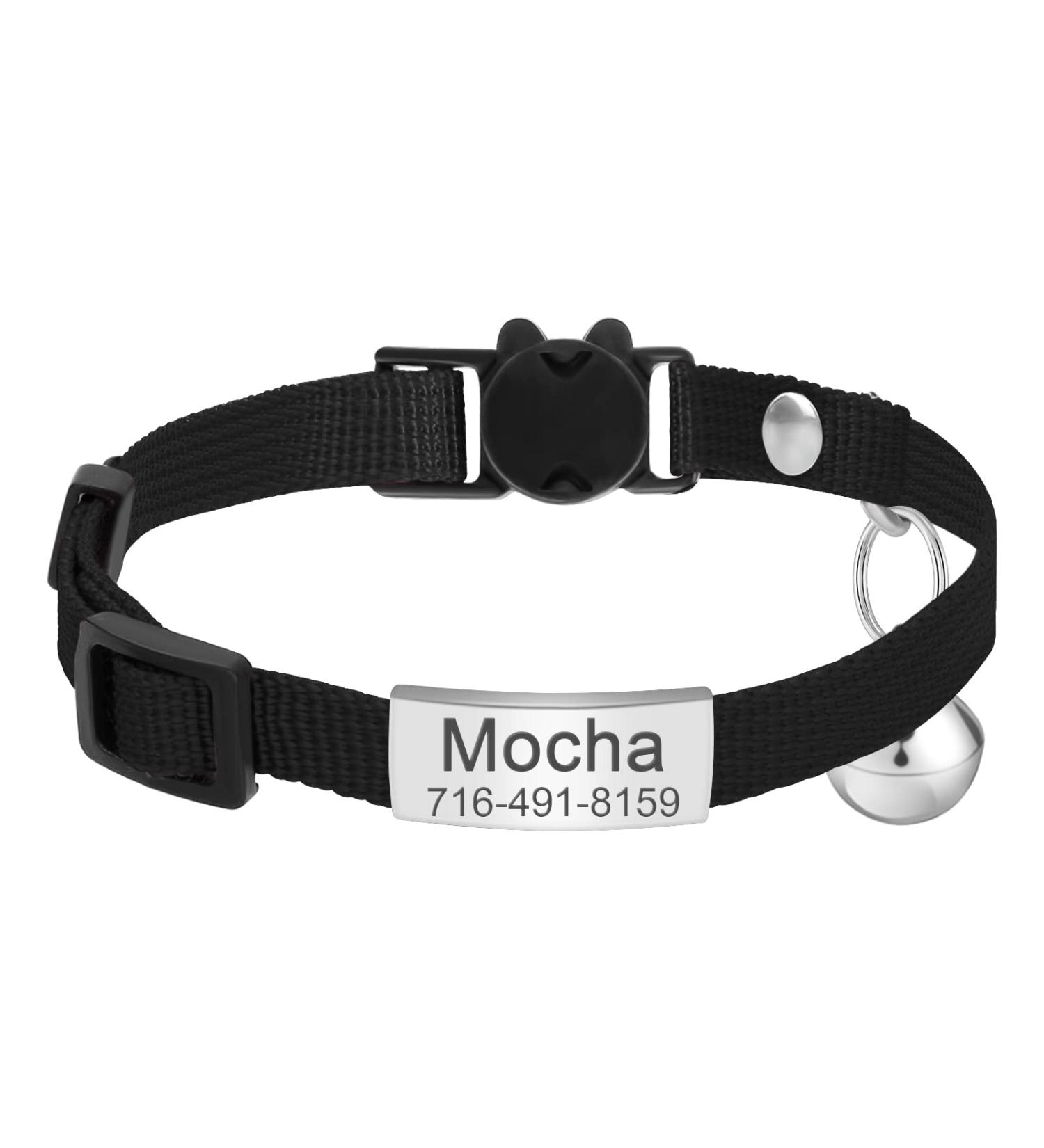 Personalized Breakaway Cat Collar with Engraved Name Tag - Adjustable Kitten Safety Collar with Bell - 7 Colors - Customizable up to 3 Lines of Text - Buy Online on GoSupps.com