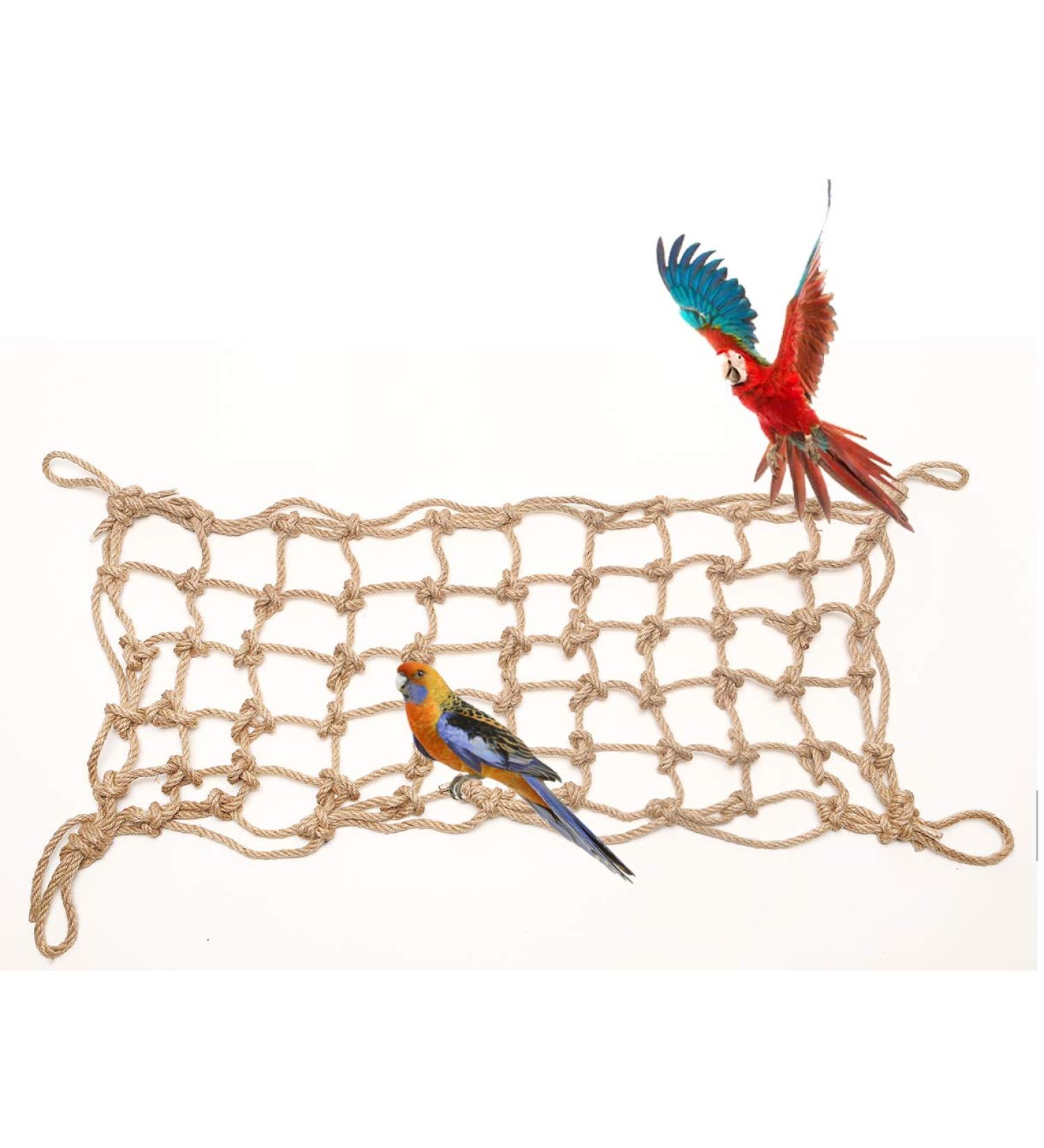 Parrot Climbing Net & Swing - Cotton Rope Bird Play Gym With Hemp Ladder