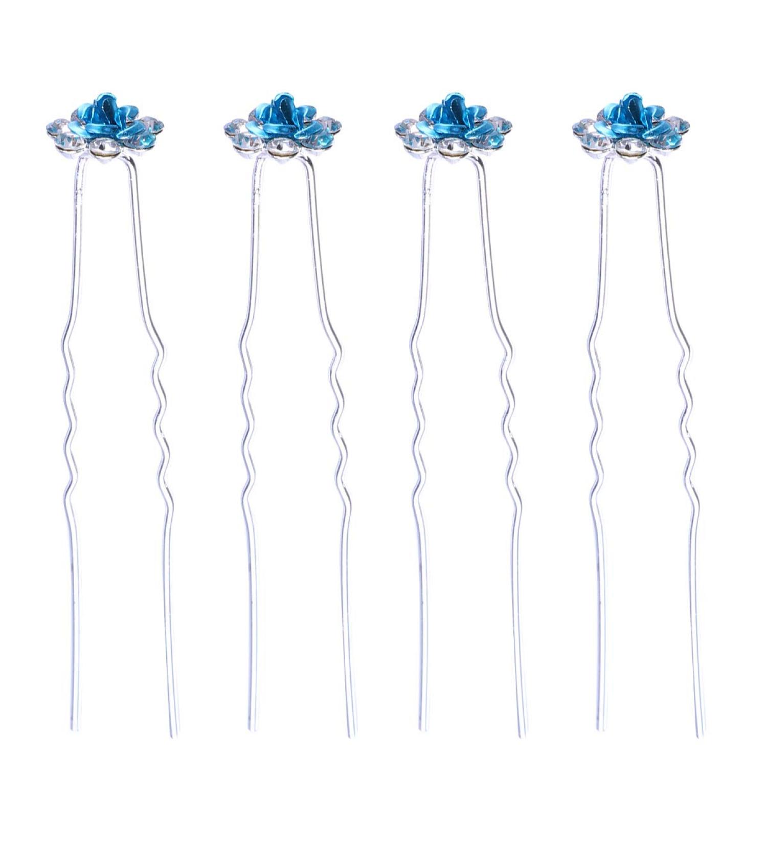 Frcolor 20Pcs Strass Hairpins - Blue Flower Hair Needles for Wedding & Bridal Updos - U-Shaped Hairdress Accessories - Buy Online on GoSupps.com