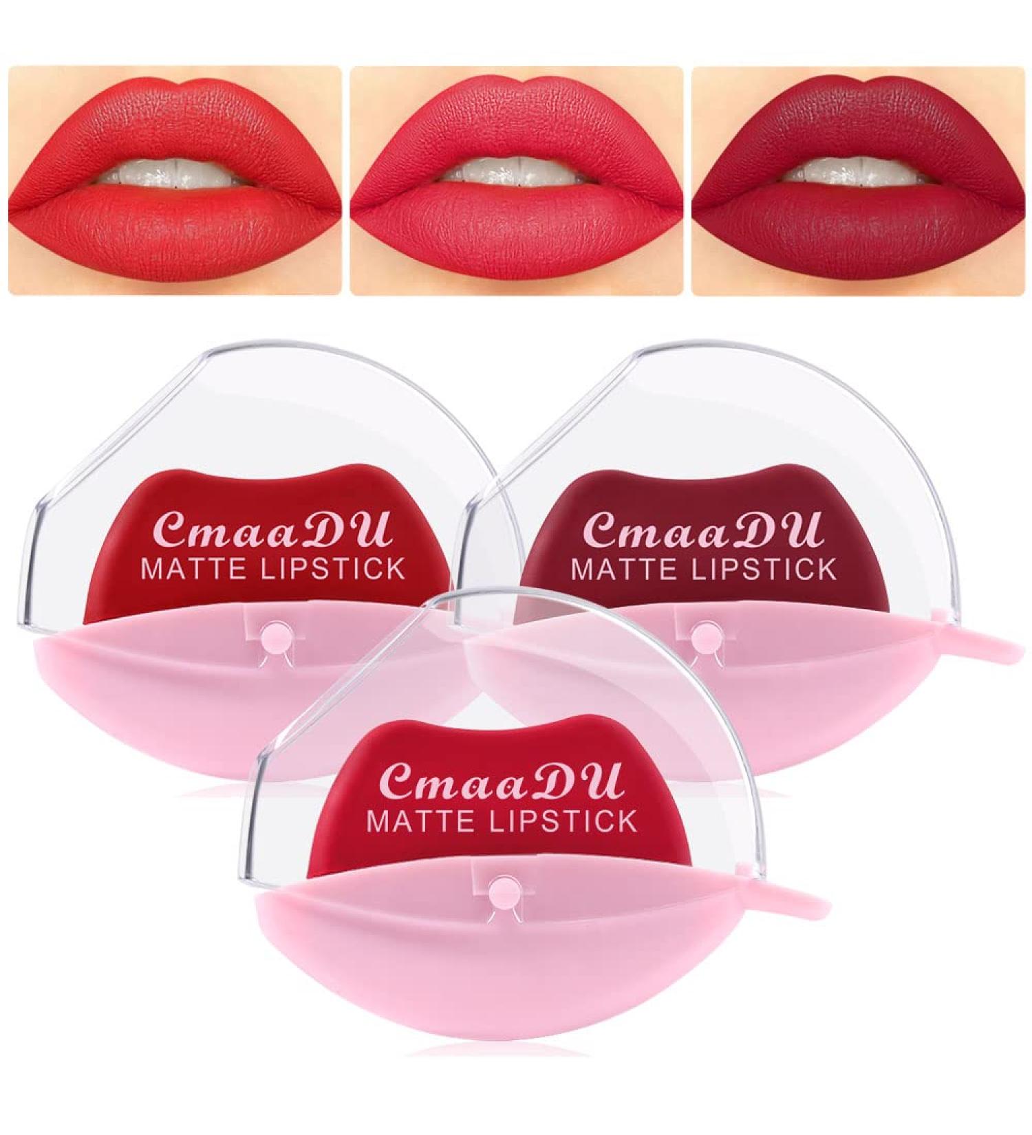 3Pcs Dark Ruby Deep Rose Red Matte Velvet Lazy Lipstick Set - Long Lasting Waterproof Smudge Proof Lip Stick Packs for Women - Buy Online on GoSupps.com