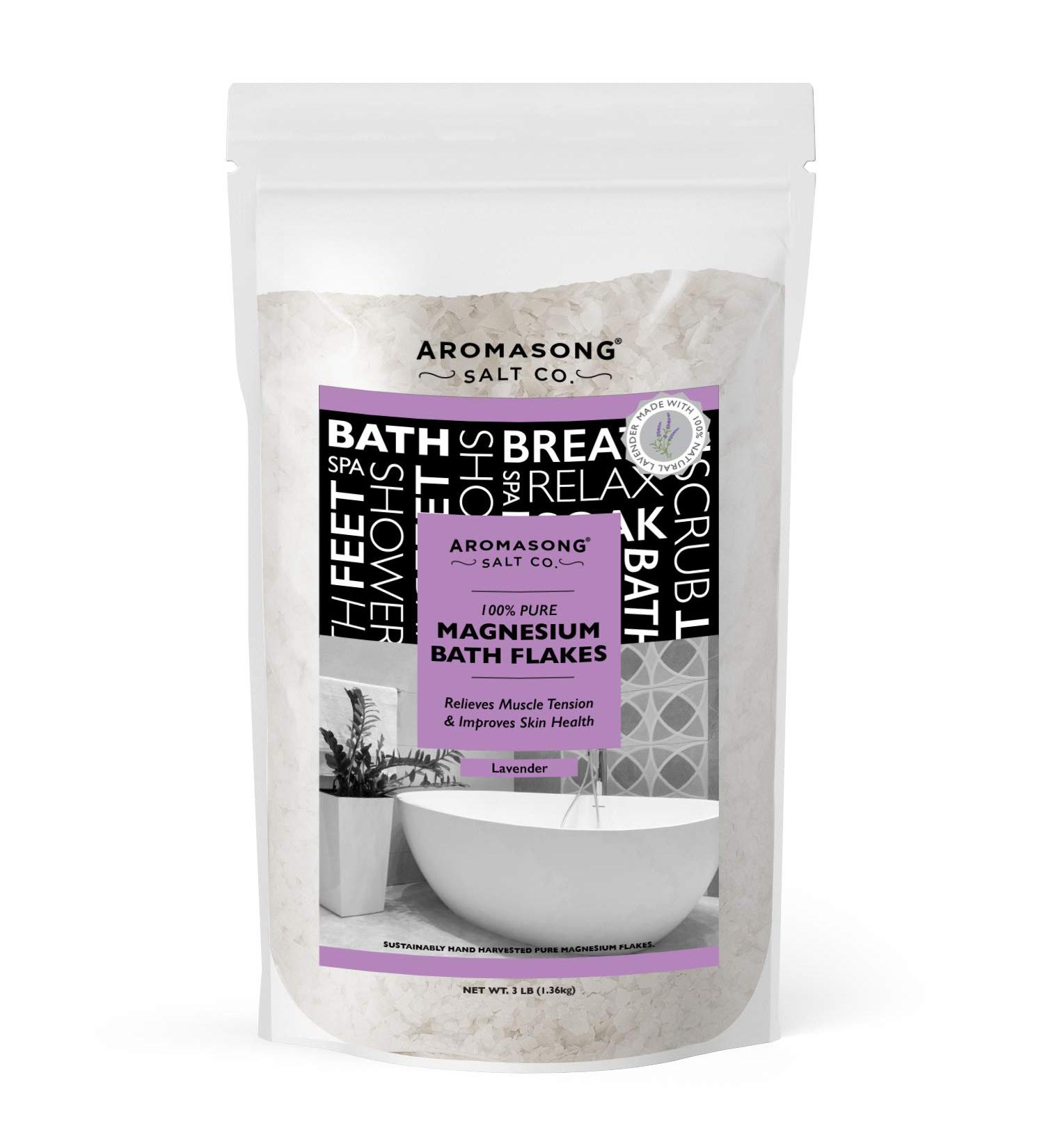 Aromasong RAW Magnesium Bath Flakes with Lavender - 3 LB Muscle Relaxing Salts for Cramps & Stress Relief - Buy Online on GoSupps.com