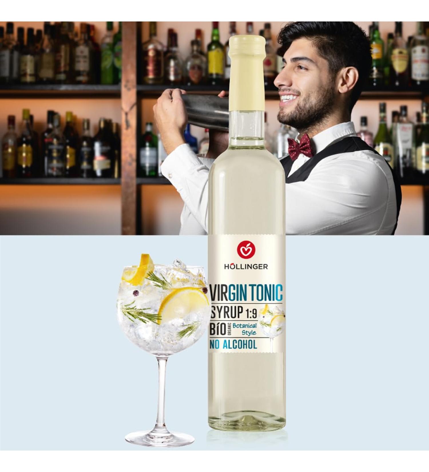 Höllinger Virgin Tonic organic cocktail syrup - Vegan, glass bottle 3x500ml - non-alcoholic cocktail