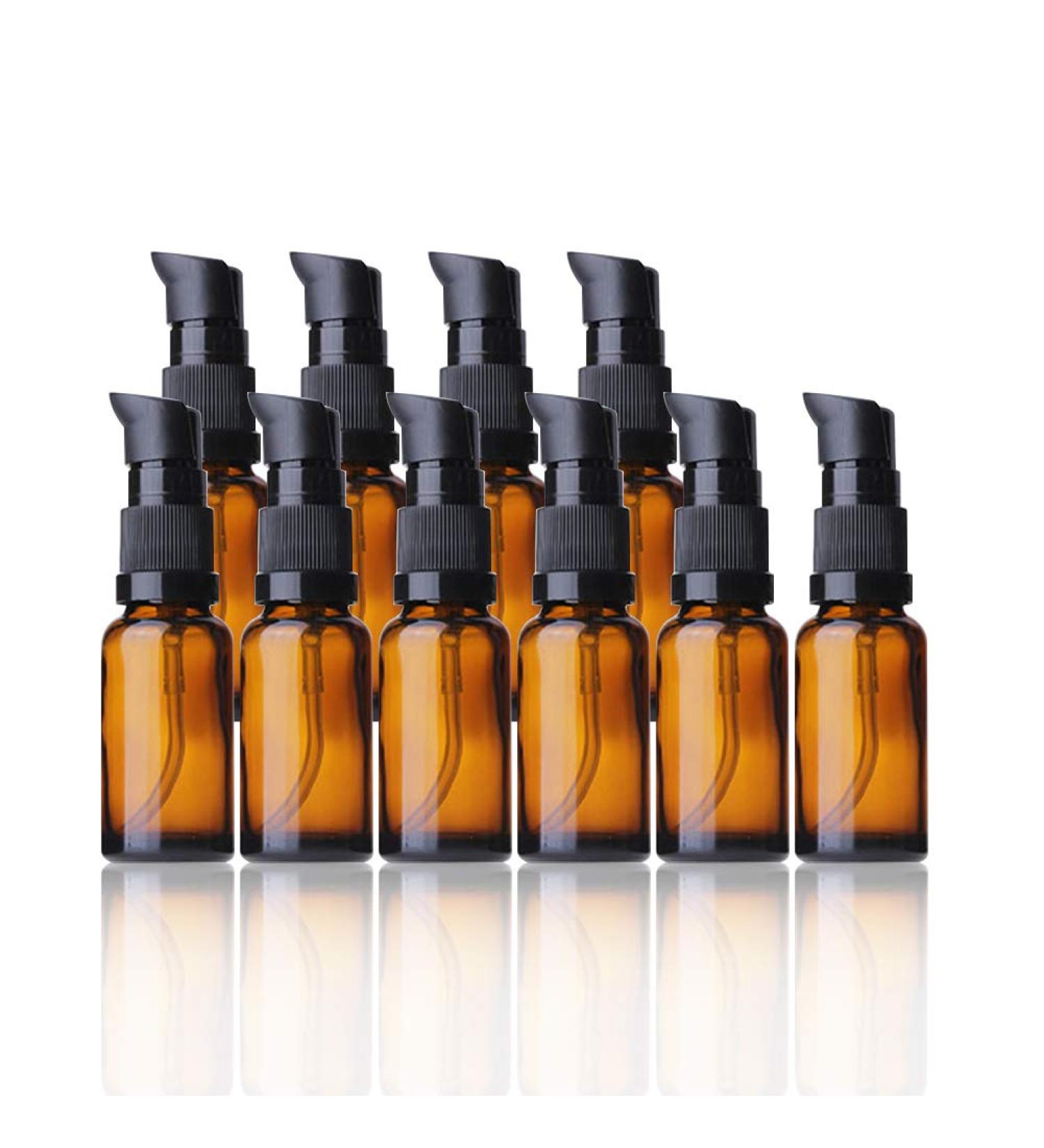 10 Pack 20ml Brown Refillable Glass Bottles with Pump - Essential Oils Lotion Dispenser Travel Cream Bottles | International Shipping - Buy Online on GoSupps.com