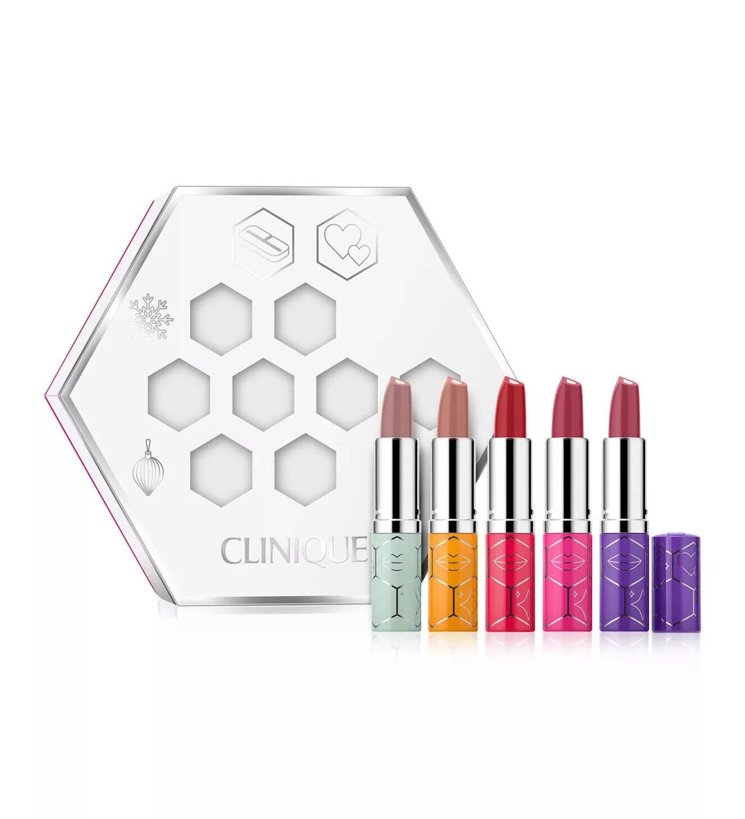 Clinique Kisses Dramatically Different Lipstick Shaping Lip Colour 5in1 Gift Set Bamboo Pink  Tenderheart  Angel Red  Raspberry Glace and A Different Grape