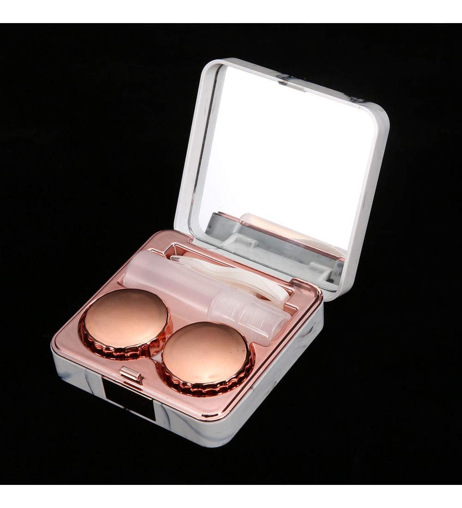 Buy Syrisora Portable Contact Lens Case with Marble Surface & Mirror - Square Design in Rose Gold | Ideal for Soaking | International Shipping - Buy Online on GoSupps.com