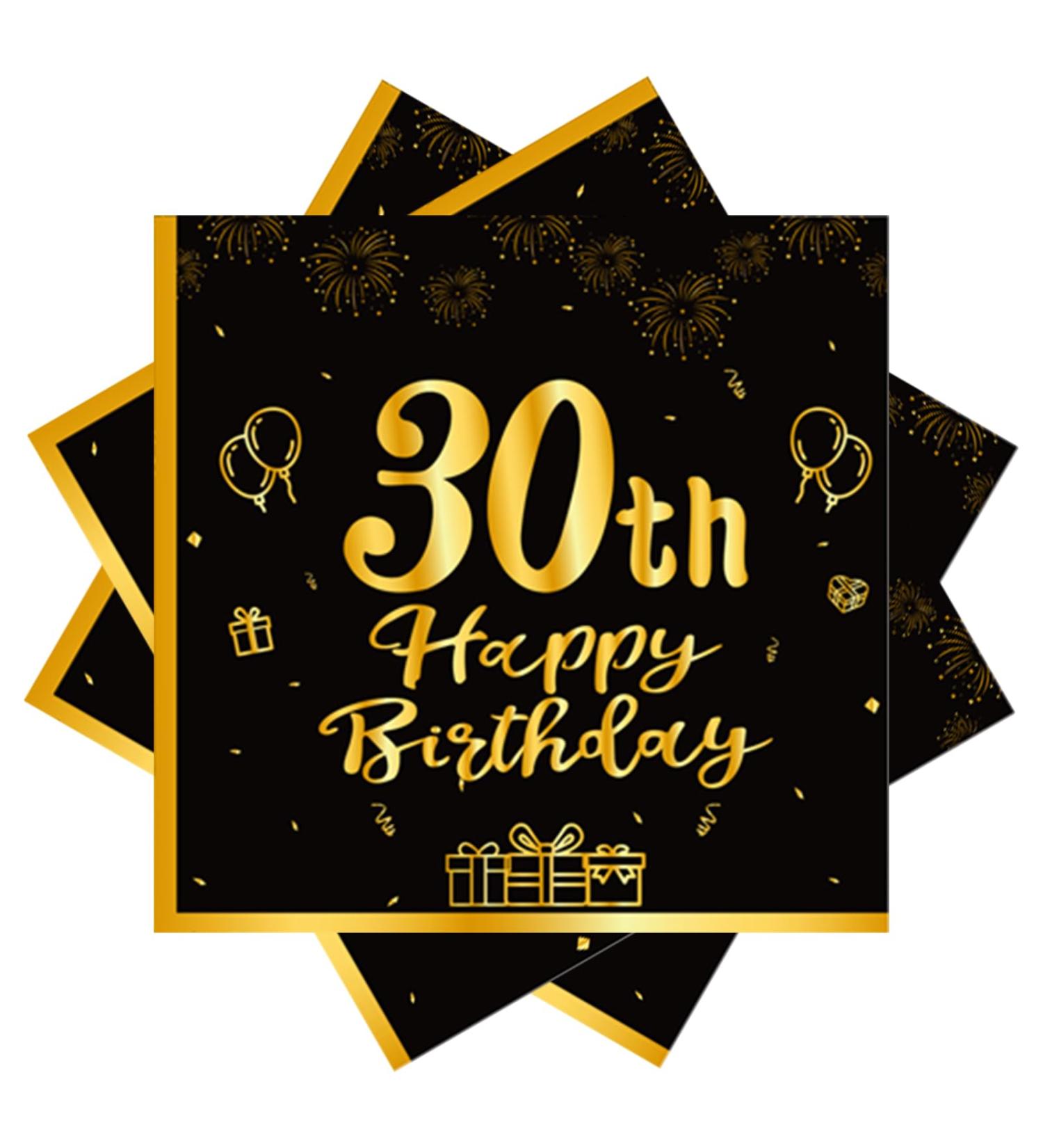 40 Black Napkins for 30th Birthday | Gold Paper Party Napkins 33x33cm | Elegant Decoration for Men Women & Girls - Buy Online on GoSupps.com