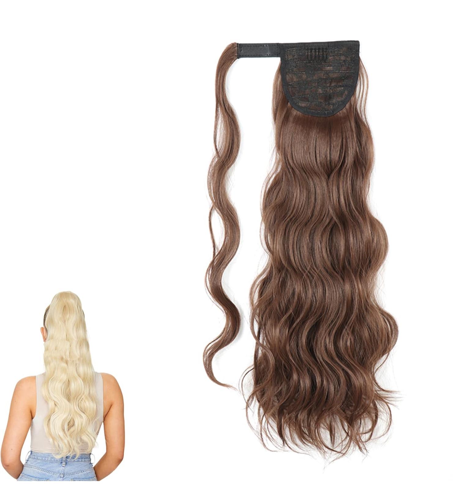 PrinFantasy Brown Wave Ponytail Hair Extension 24 inch - Long Fluffy Synthetic Wrap Around Pony Tail MW126 - Buy Online on GoSupps.com