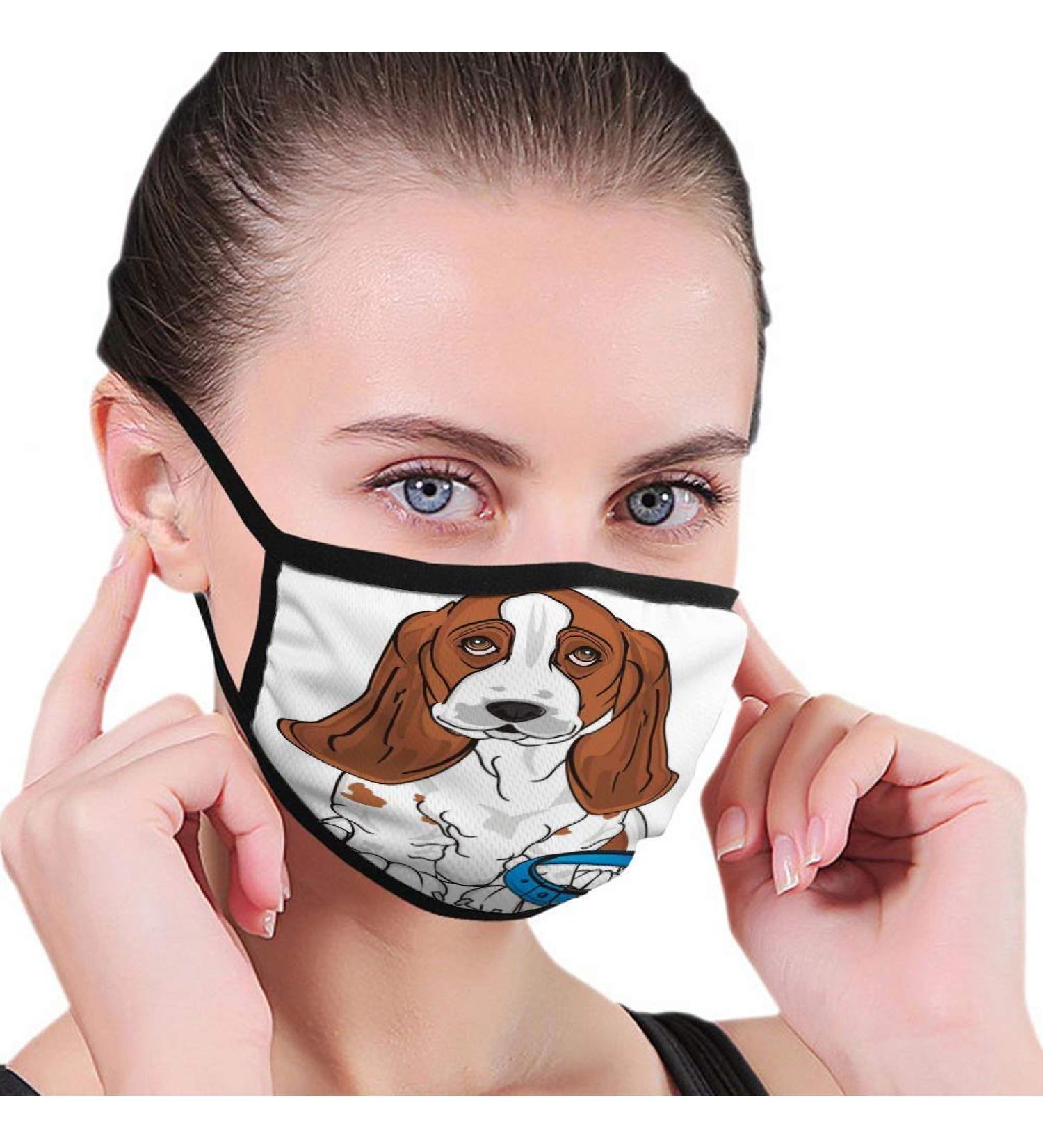 Breathable premium facial protection cover dog collar basset hound sit blue women men anti wind dust protection protective cover for skiing camping travel safety daily use