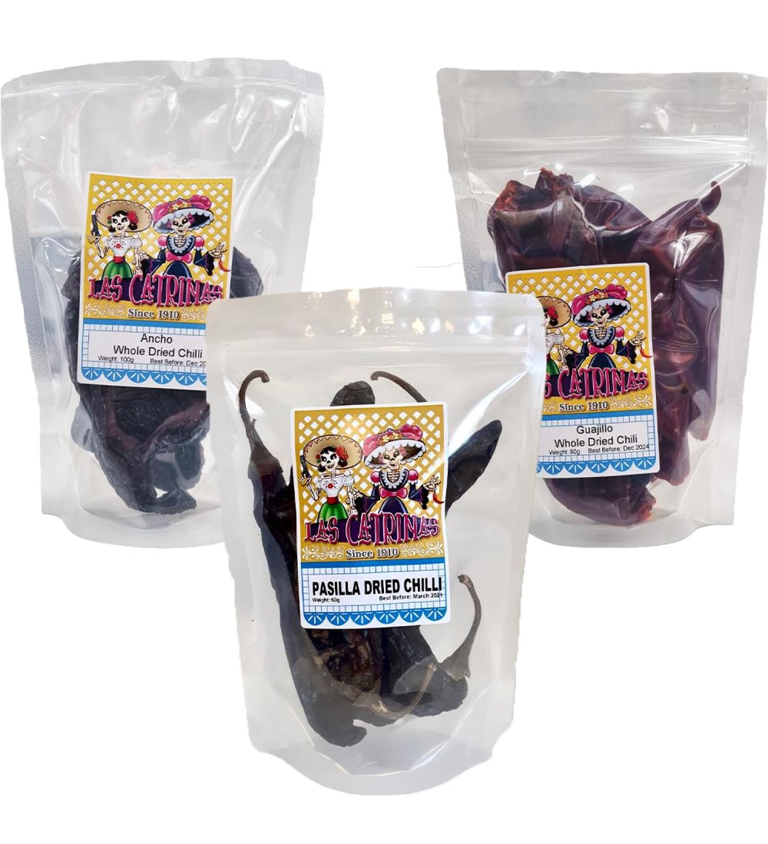 Dried Chillies Bundle: Ancho Pasilla & Guajillo / 3 Packs of Mexican Whole Dried Chillies for Cooking Mexican Food Spices - Buy Online on GoSupps.com