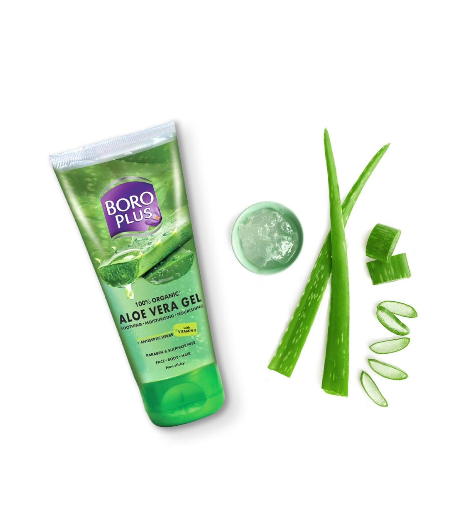 BoroPlus Gel d'aloe vera 150 ml Extrait d'aloe vera bio vitamine E pour la peau et les cheveux | Soin hydratant contre les boutons la s cheresse et les frisottis sans paraben ni sulfate avec - Buy Online on GoSupps.com