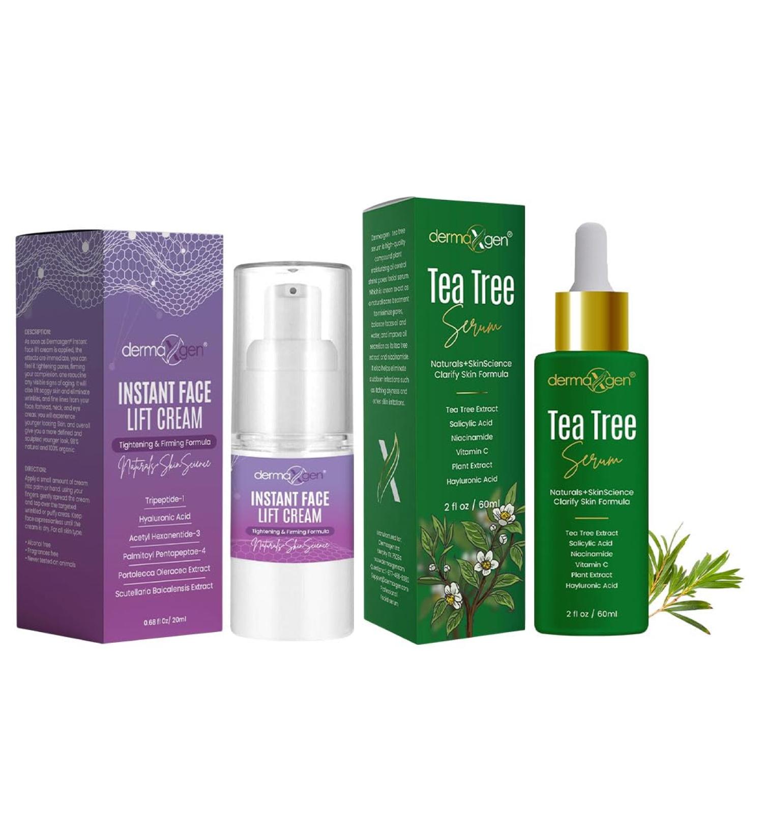 DERMAXGEN Instant Face Lift Cream & Tea Tree Serum Lightweight Skincare Duo with Botanical Ingredients for a Smoother Refreshed Look - Buy Online on GoSupps.com