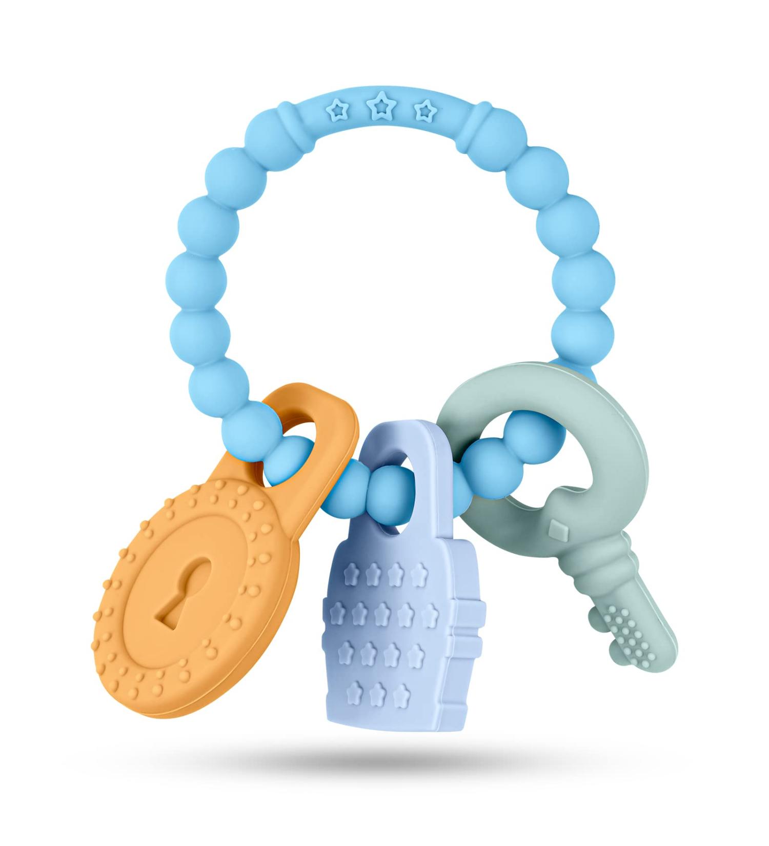 Vicloon Baby Teething Toy - BPA-Free Silicon Teether Chew Toy for Boys and Girls | Soothing Infant Teething Ring | Shower Gift - Light Blue - Buy Online on GoSupps.com