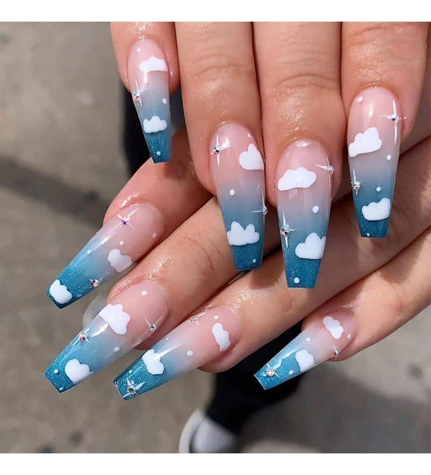 Uposao 24Pcs Coffin Ballerina False Nails | Long Artificial French Nail Tips | Acrylic Press-On Nails for Women & Girls | Diamond Design - Buy Online on GoSupps.com