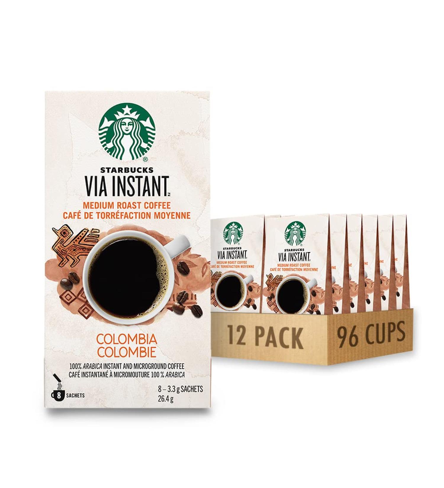 Starbucks VIA Instant Colombia (Pack of 12) Colombia 96 count Colombia Colombia Medium Roast 3.3 g (Pack of 96) - Buy Online on GoSupps.com
